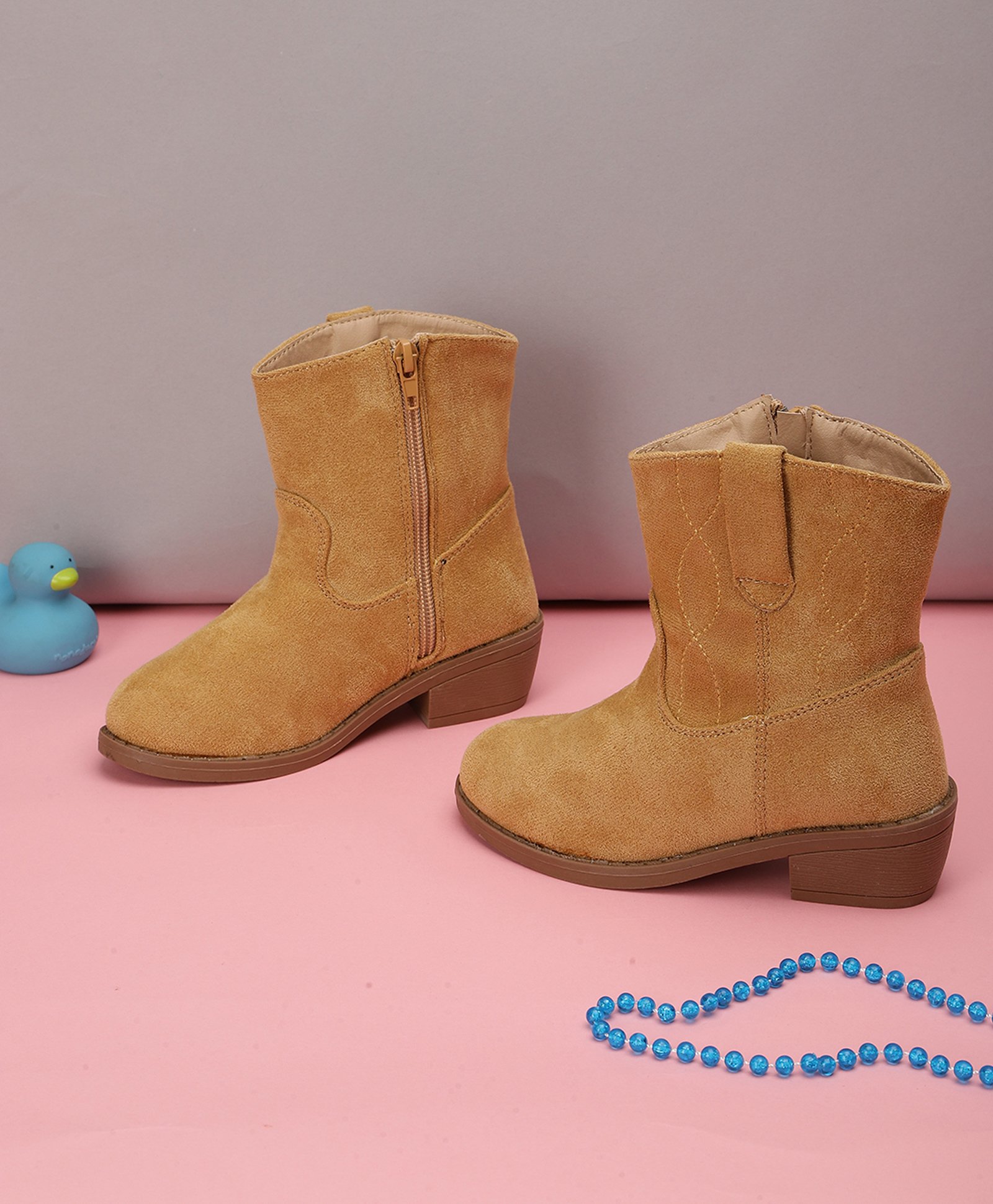 TRUFFLE COLLECTION Abstract Designed Zipper Boots - Beige