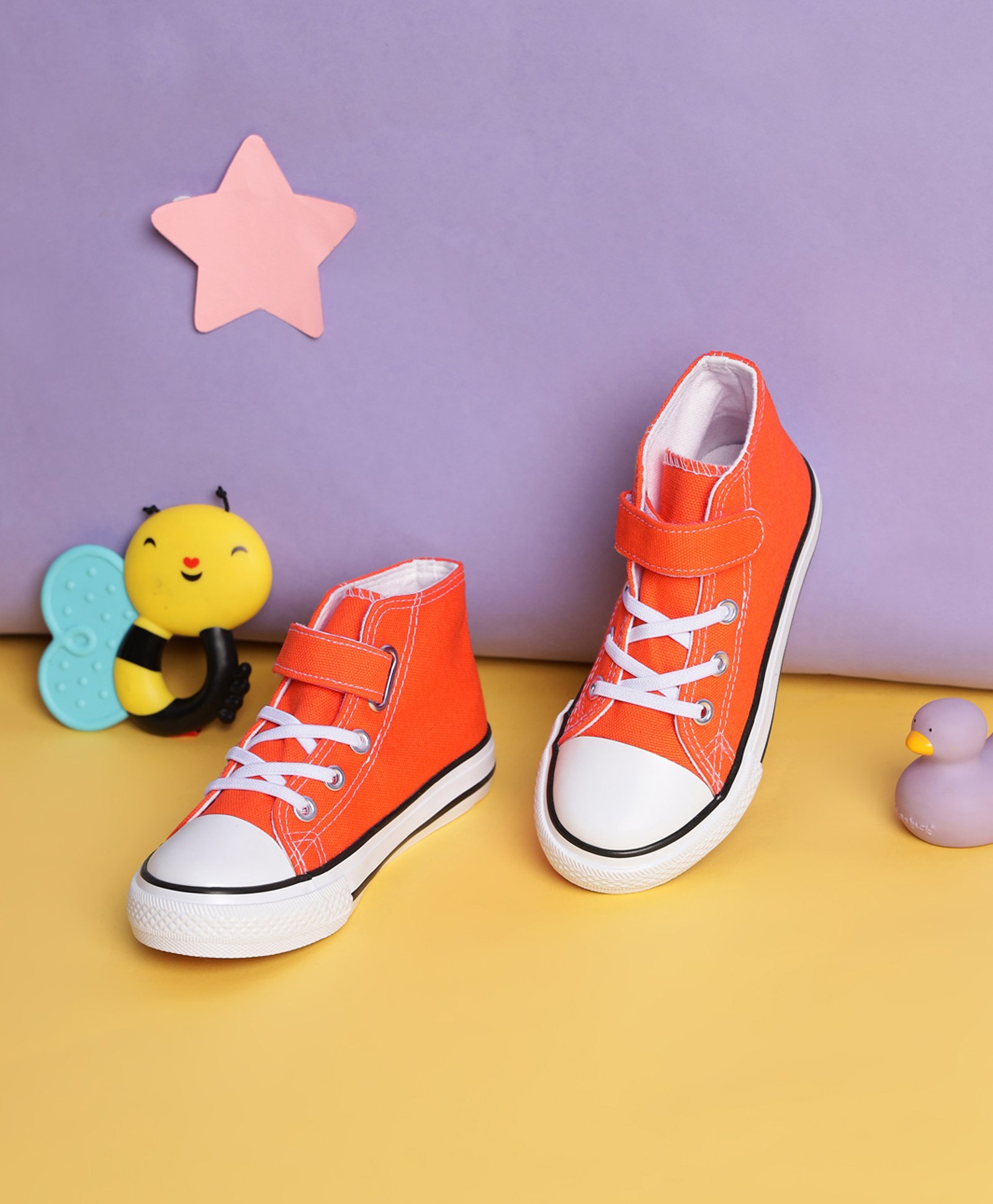 TRUFFLE COLLECTION Colour Blocked Velcro Closure Sneakers - Orange & White-picture-49