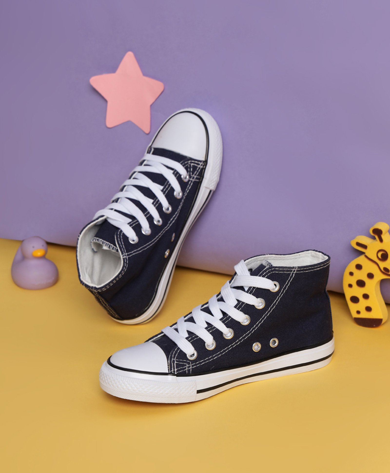 TRUFFLE COLLECTION Canvas Colour Blocked Converse Shoes - Navy Blue-picture-13