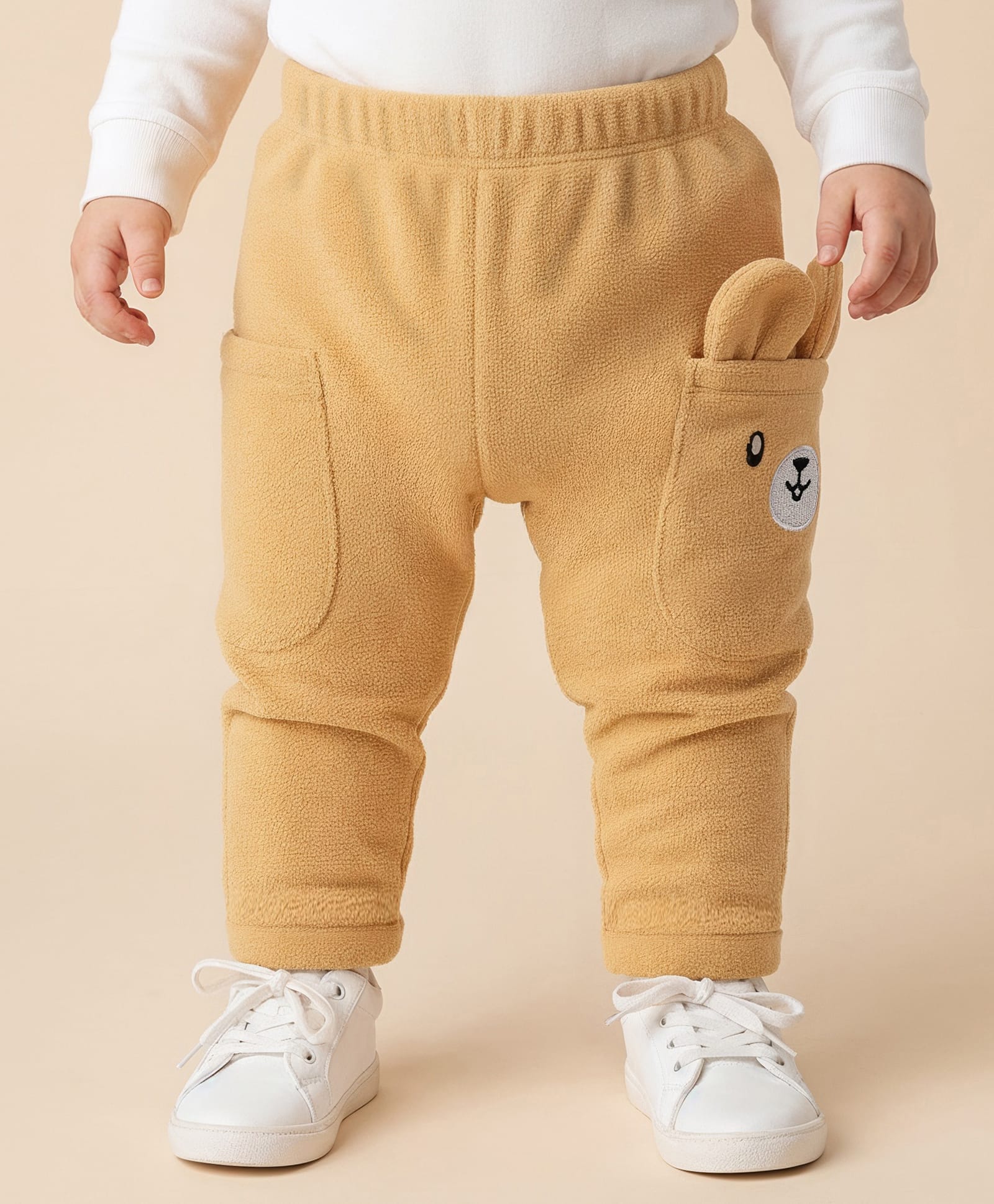 Babyoye 100% Cotton Knit Full Length Lounge Pant With Animal Embroidery & Ear Applique - Beige-picture-18