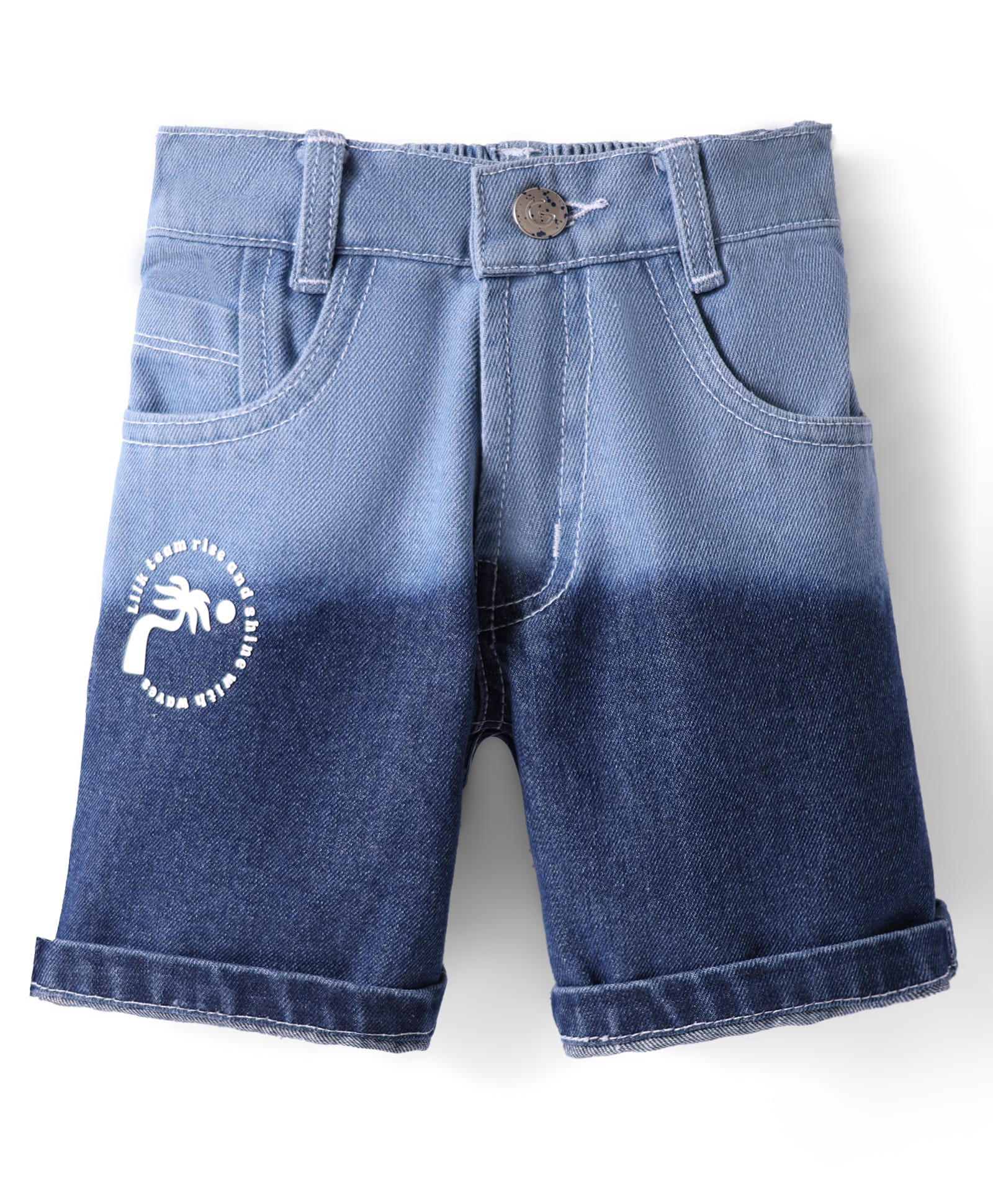 Little Kangaroos Washed Anti Bacterial Denim Shorts Text Print - Navy & Light Blue-picture-20