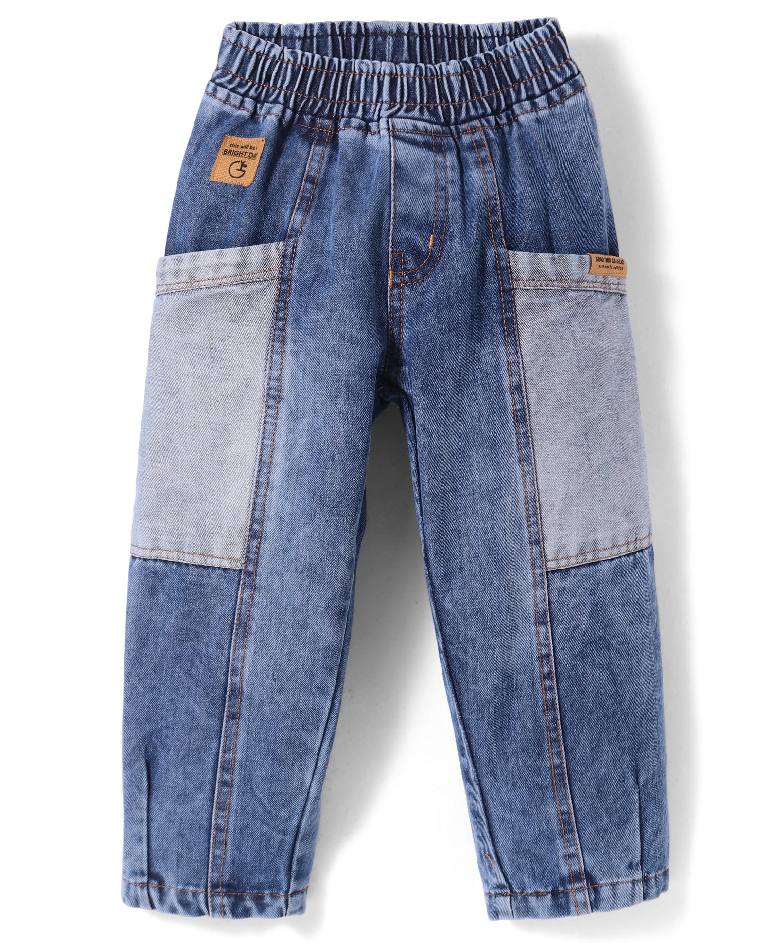 Little Kangaroos Full Length Washed Denim Jeans With Cut & Sew Design - Navy Blue-picture-15