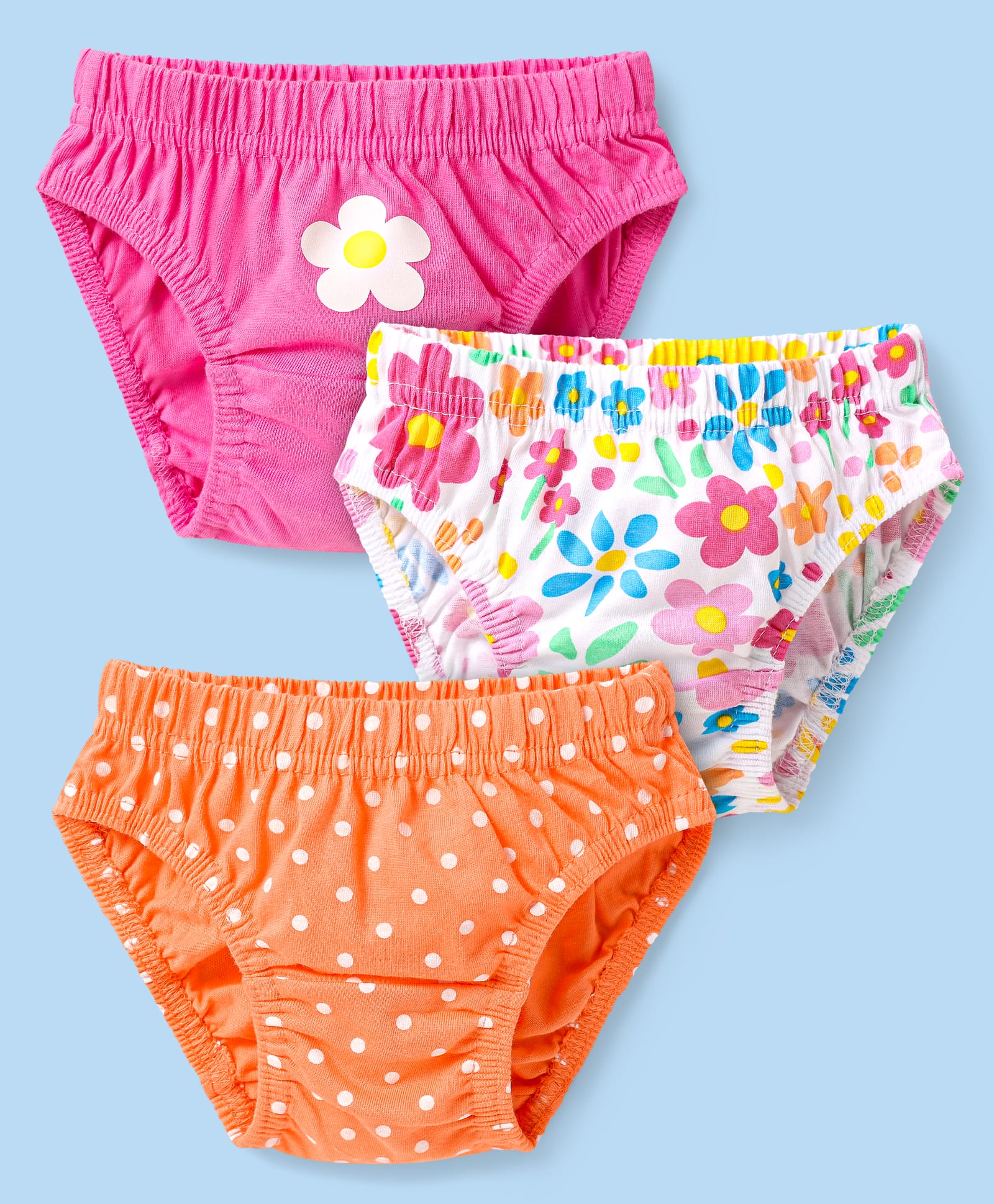 Babyhug Single Jersey Knit Antibacterial Panties With Polka Dots & Floral Print Pack Of 3 - Pink Orange & White-image-11