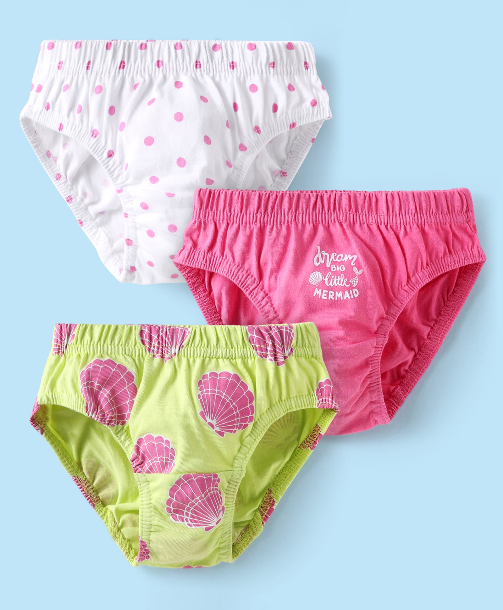Babyhug 100% Cotton Knit Antibacterial Panties With Polka Dot & Sea Life Print Pack Of 3 - Dark Pink & White-image-16