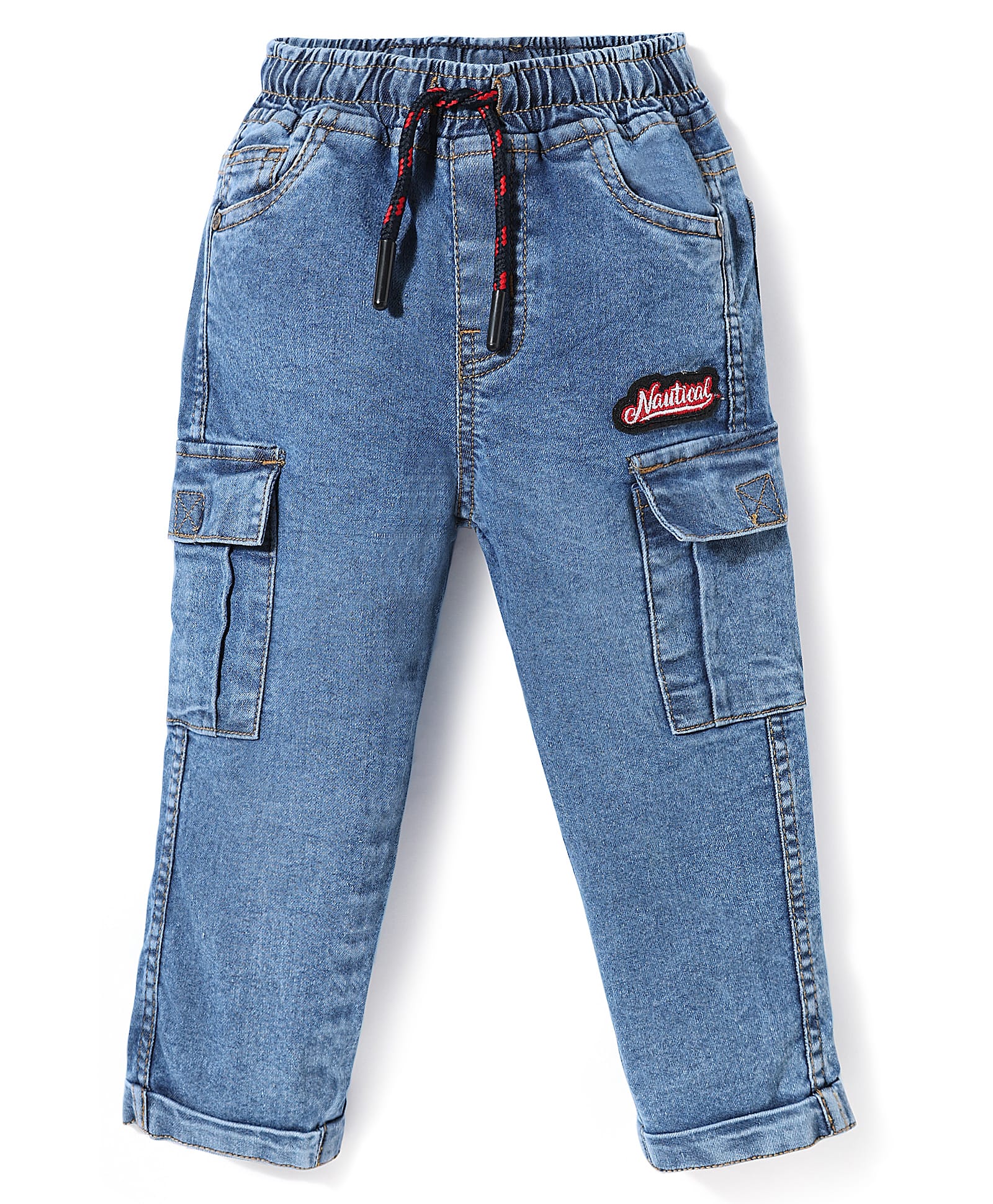 Babyhug Cotton Denim Full Length Washed Jeans with Stretch & Pocket - Blue-image-46