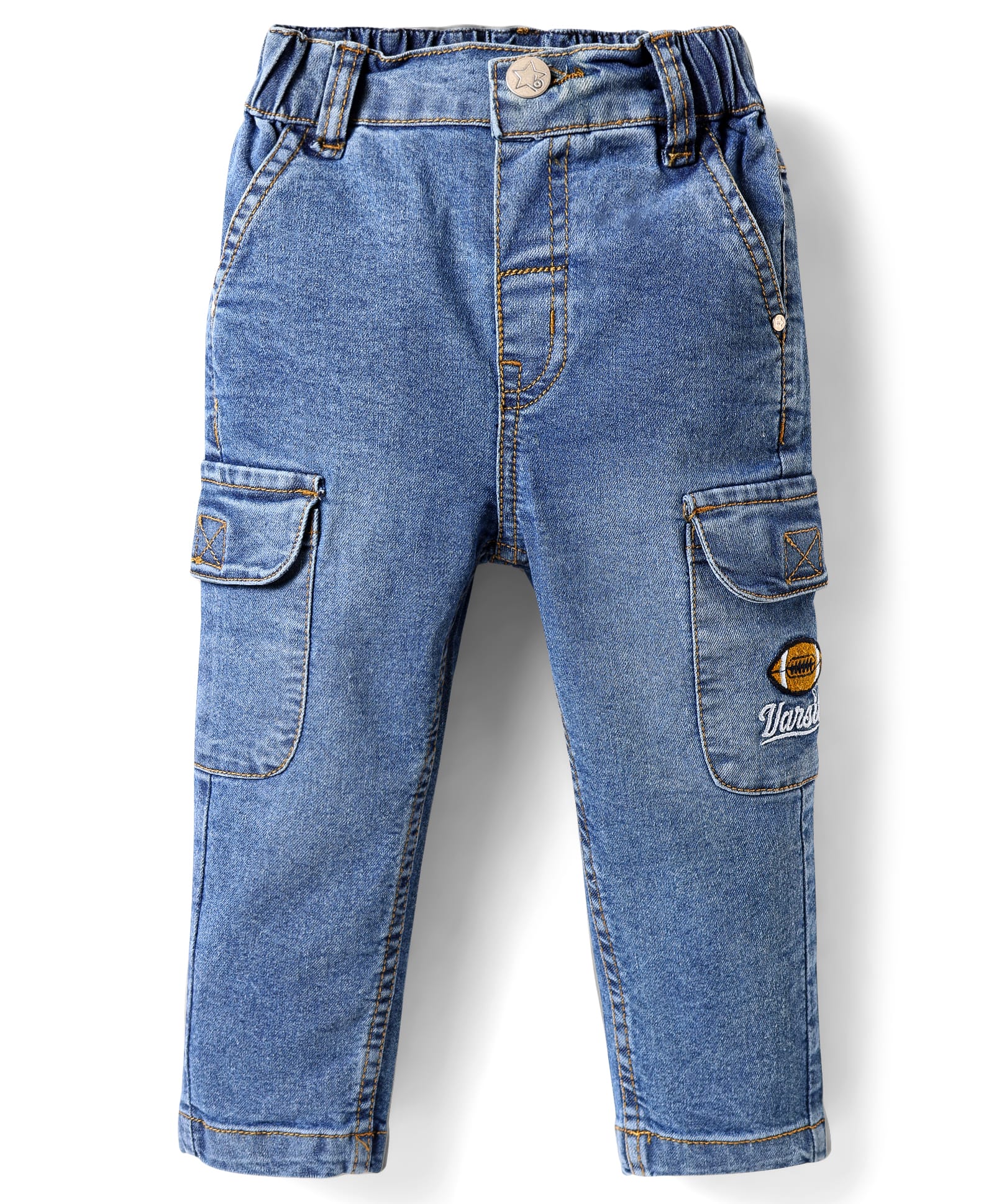 Babyhug Cotton Denim Full Length Washed Jeans with Stretch - Blue-picture-20