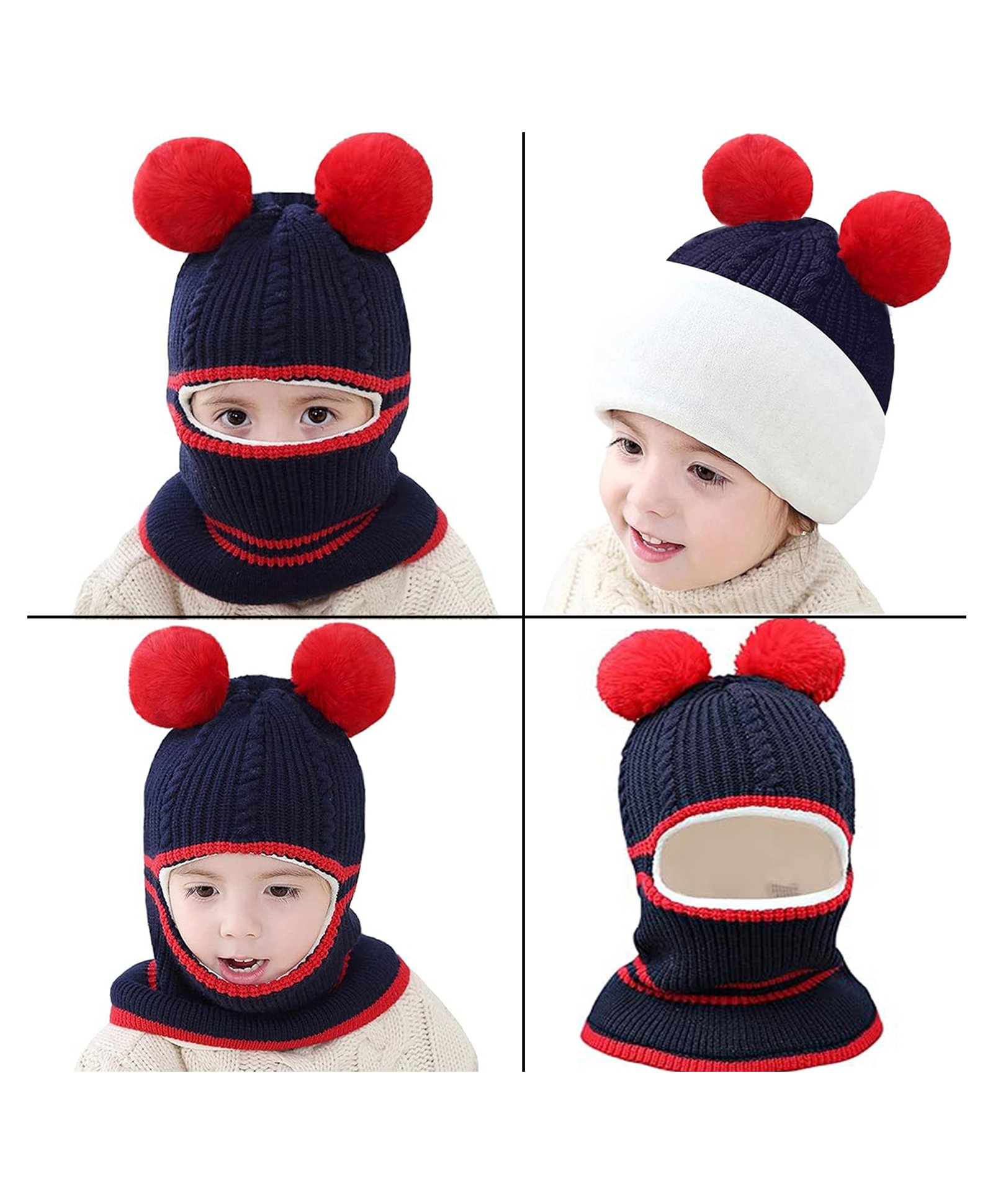 Babymoon Woollen Sefl Designed & Pom Pom Embellished Monkey Cap - Navy Blue-picture-21