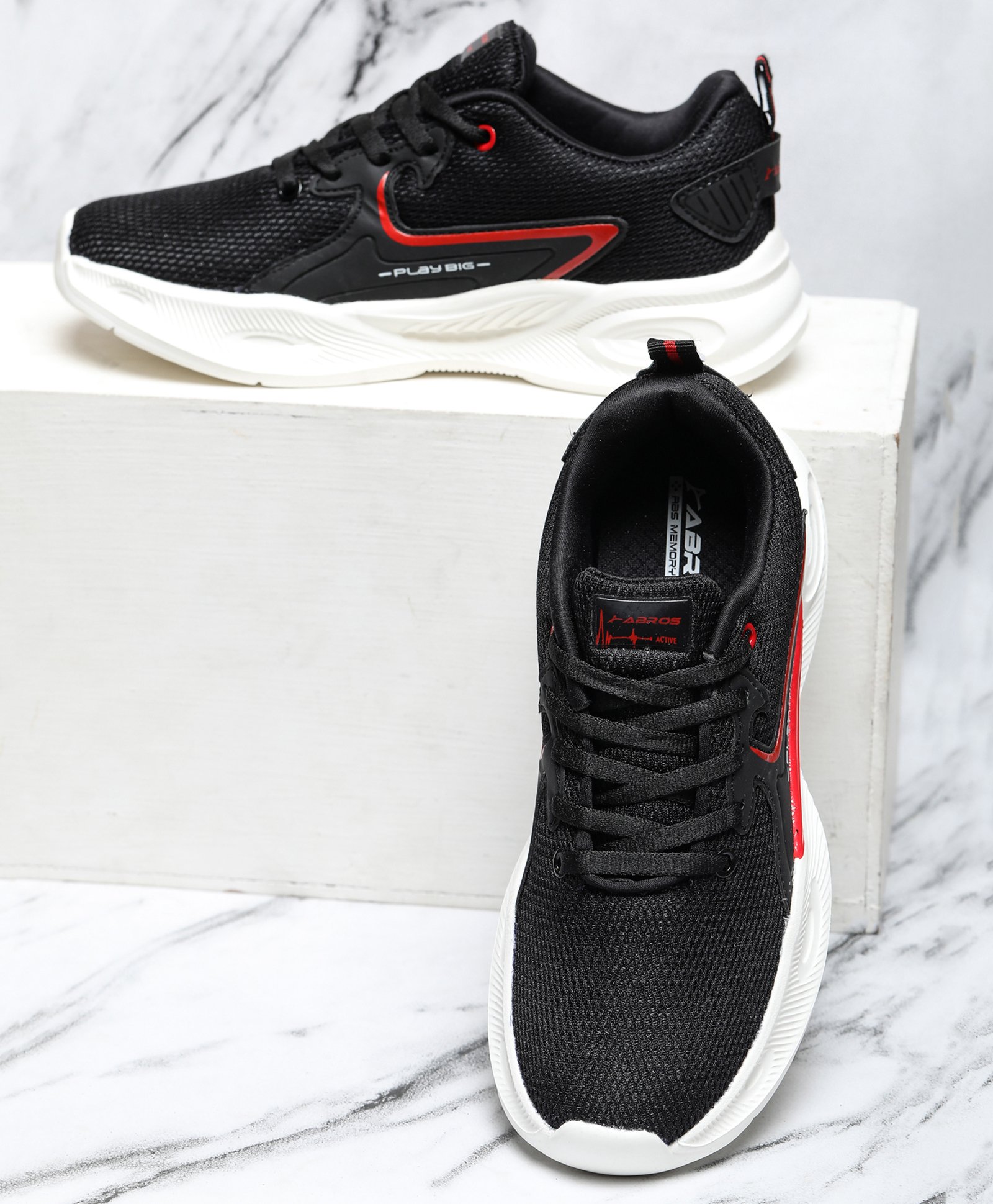 ABROS Lace Up Mesh Detailed Sneakers - Black & Red-image-10