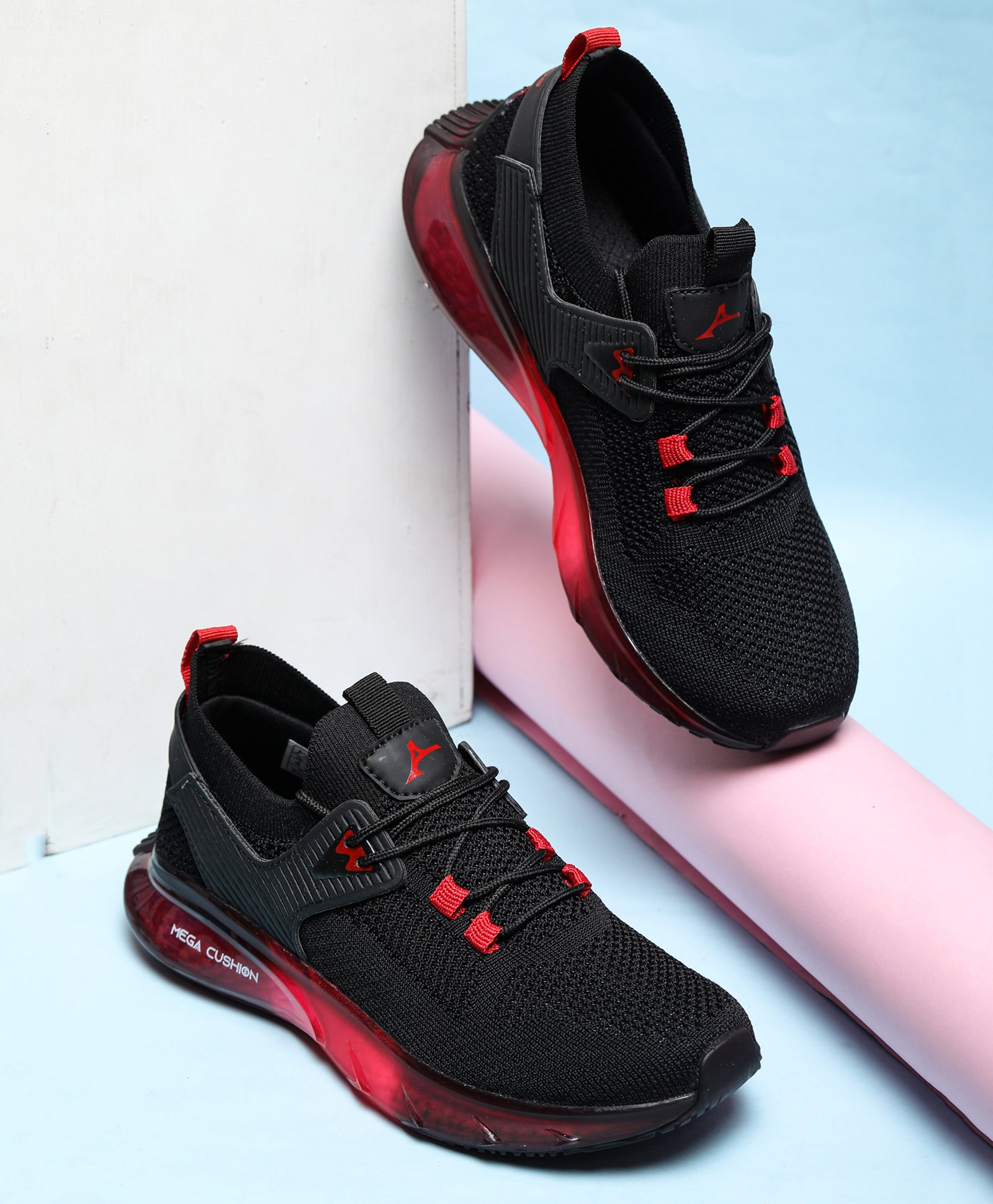 ABROS Mesh Detailed Colour Blocked Shoes - Black & Red-picture-11