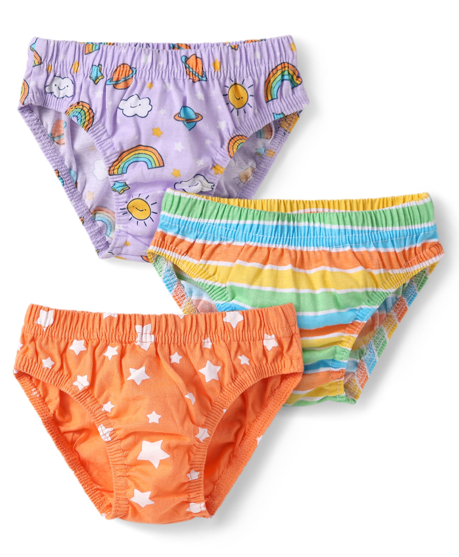 Babyhug 100% Cotton Single Jersey Knit Briefs With Star Striped & Rainbow Print Pack Of 3 - Orange Purple & Green-image-29