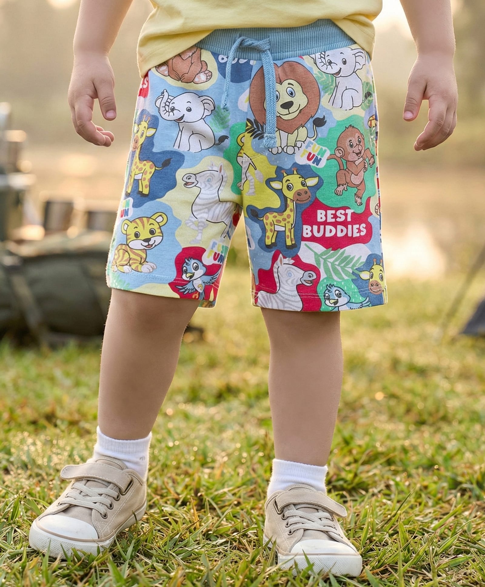 Babyhug Cotton KnitMid Thigh Shorts with Animal Print - Blue-image-31