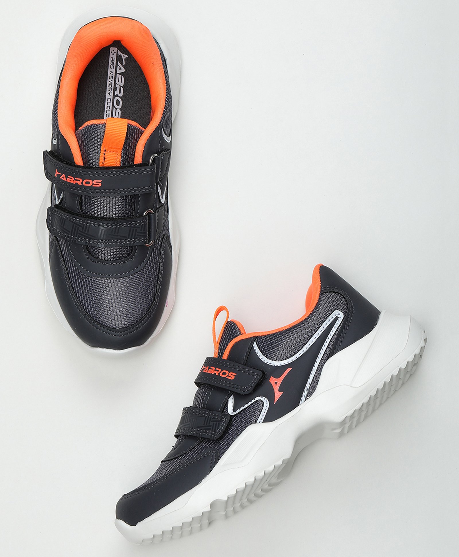 ABROS Mesh Detailed Abstract Designed Colour Blocked Shoes With Velcro Closure - Dark Grey & Orange-image-30