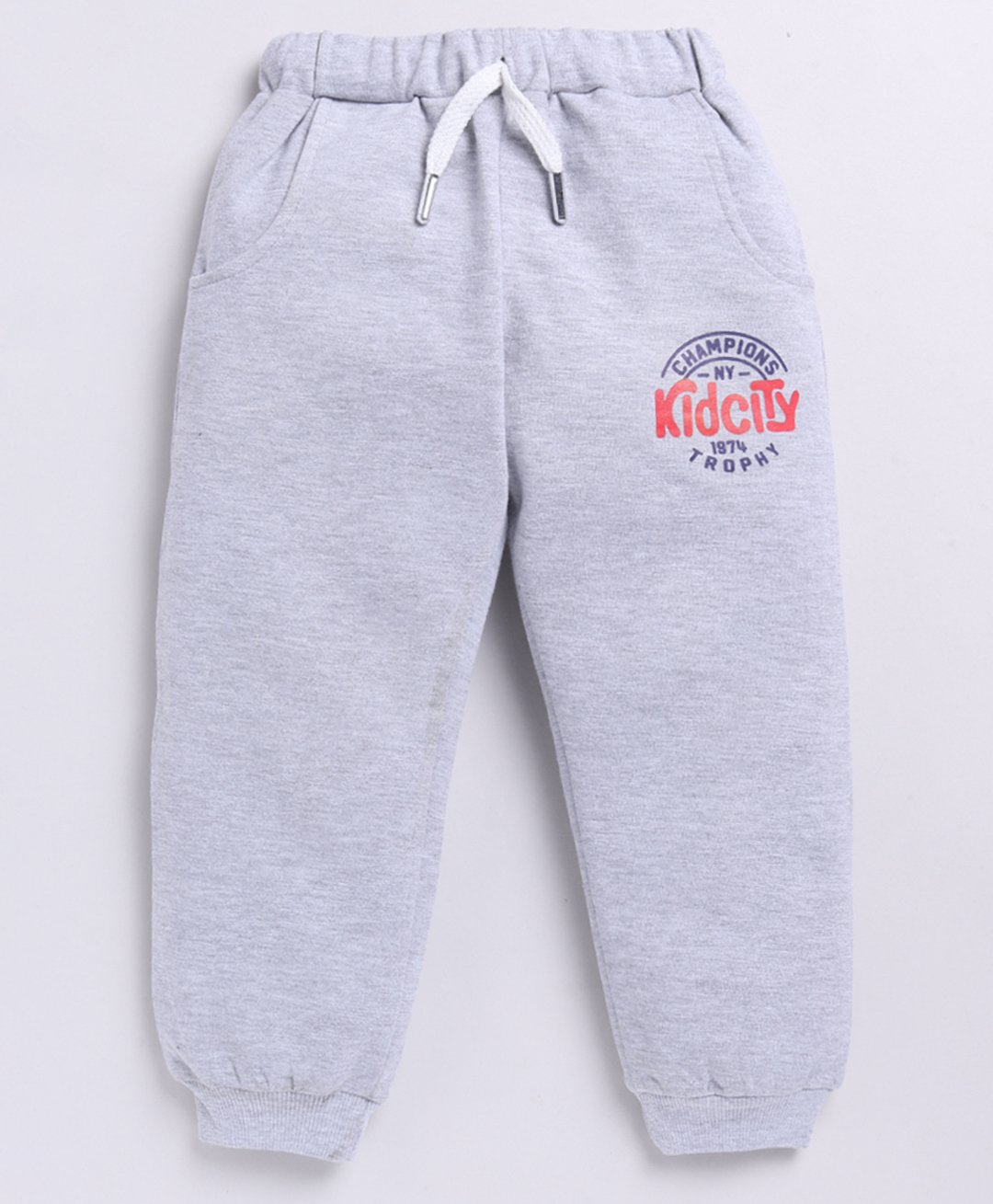 Kidcity Cotton Looper Brand Name Printed Joggers - Grey Melange-picture-28