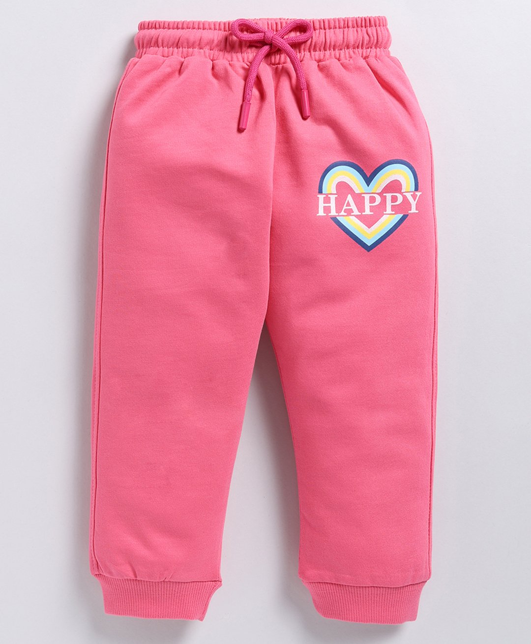 Kidcity Cotton Looper Happy Text Printed Joggers - Deep Pink-picture-18