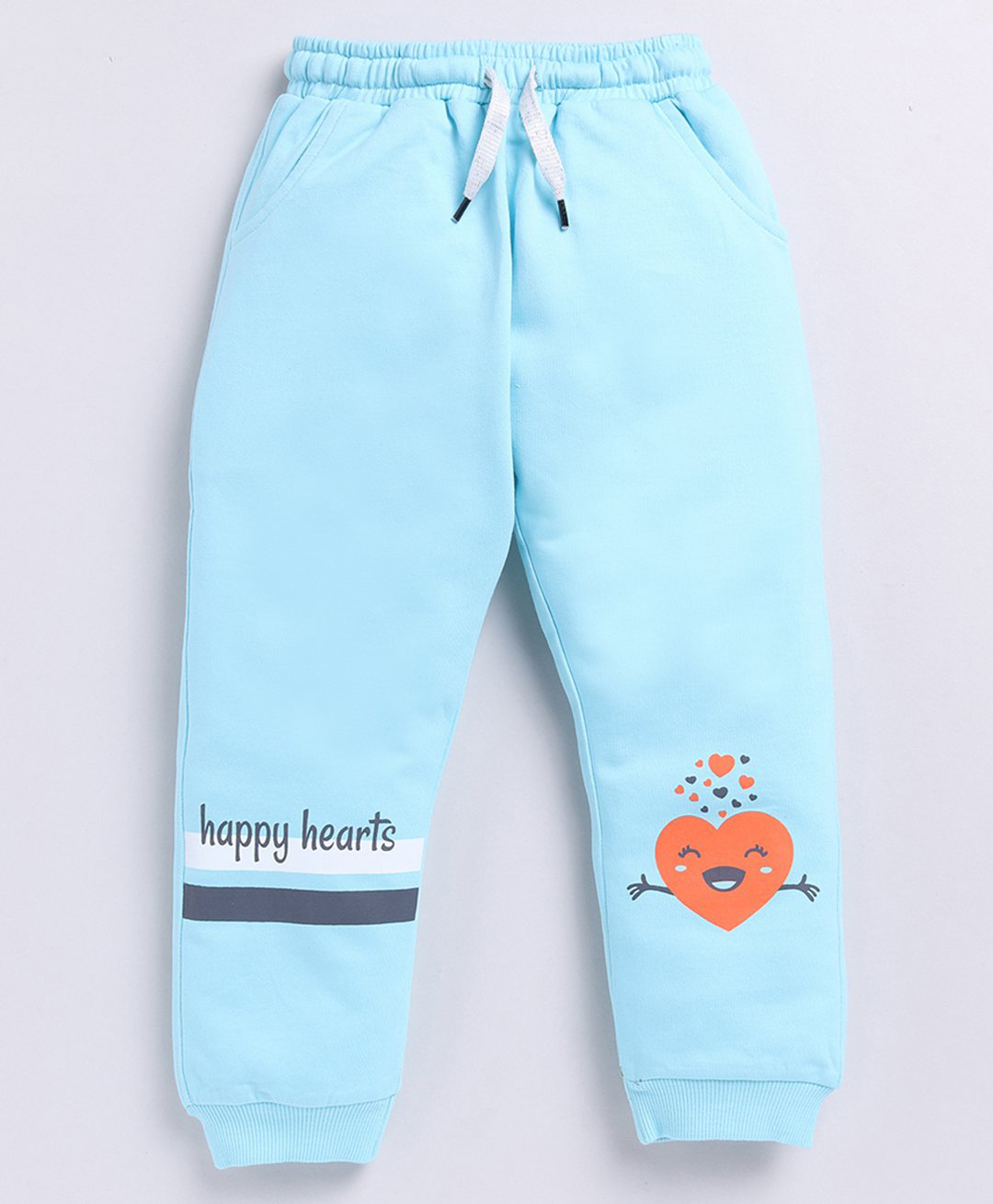 Kidcity Cotton Looper Happy Hearts Text Printed Joggers - Light Firozi-picture-12