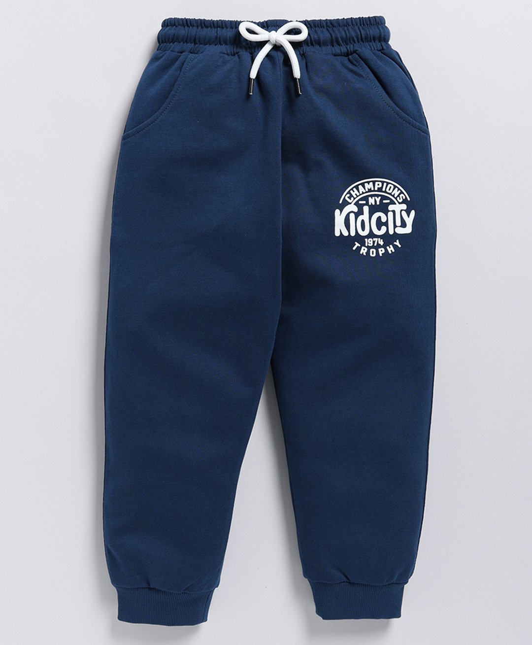 Kidcity Cotton Looper Brand Name Printed Joggers - Airforce Blue-picture-13