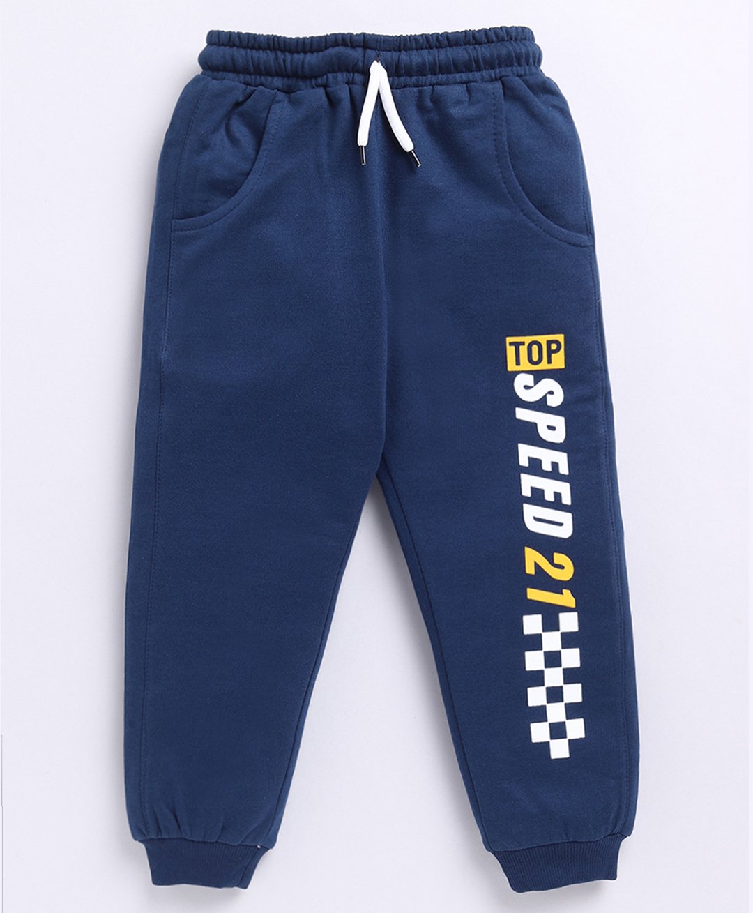 Kidcity Cotton Looper Top Speed 21 Text Printed Joggers - Airforce Blue-picture-21