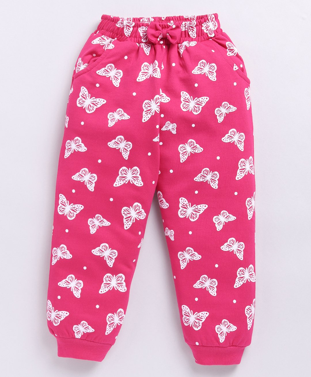 Kidcity Cotton Looper Butterflies Printed Joggers - Rani Pink-image-39