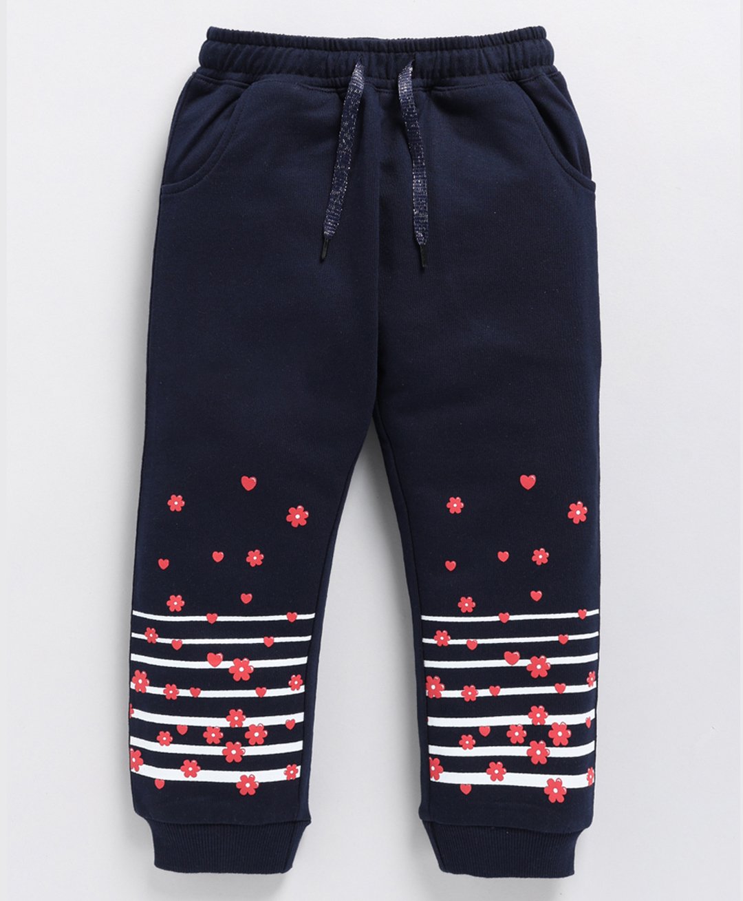 Kidcity Cotton Looper Striped & Floral Printed Joggers - Navy Blue-picture-34