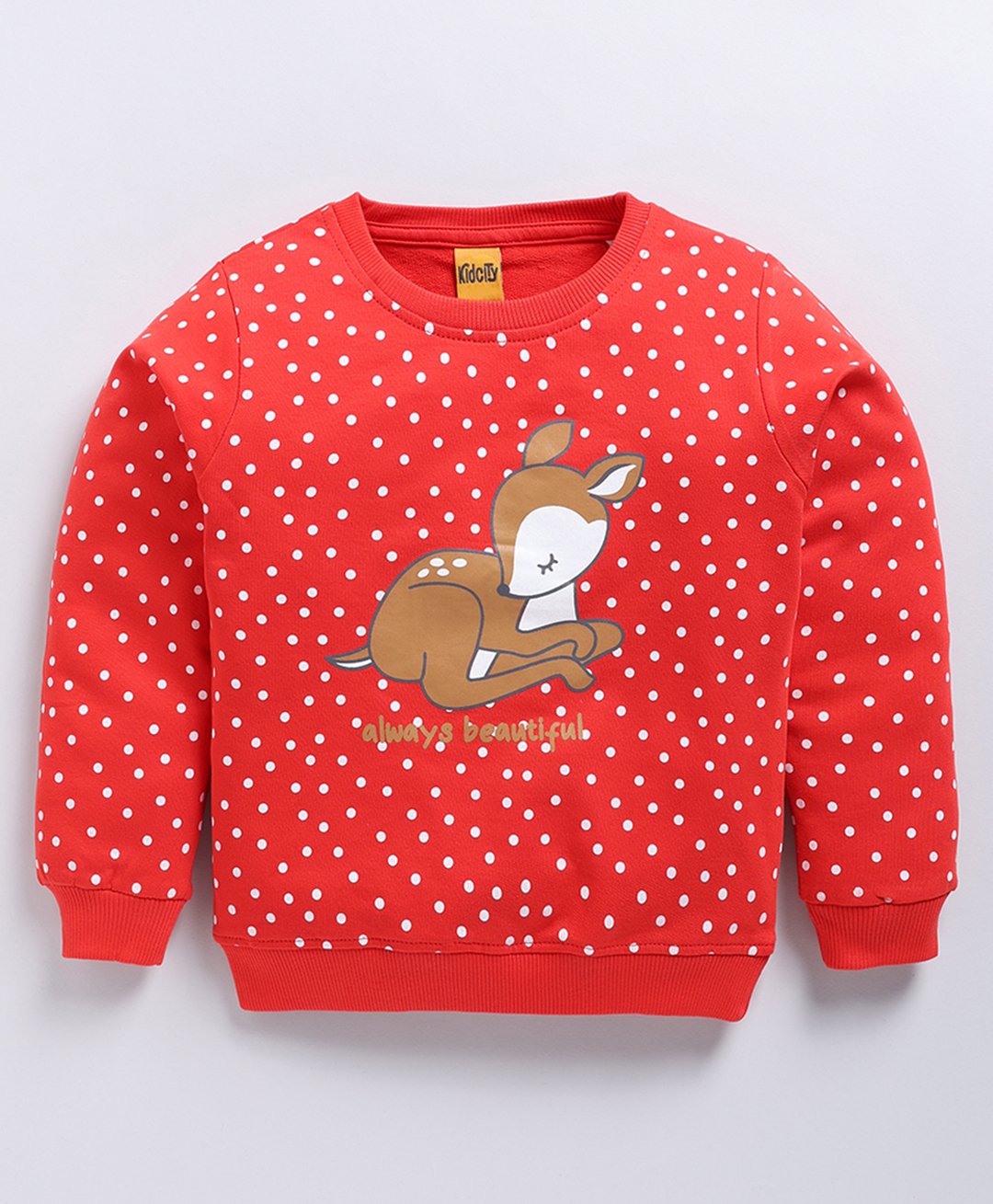 Kidcity Cotton Looper Full Sleeves Polka Dots & Baby Deer Printed Sweatshirt - Gajari-picture-10
