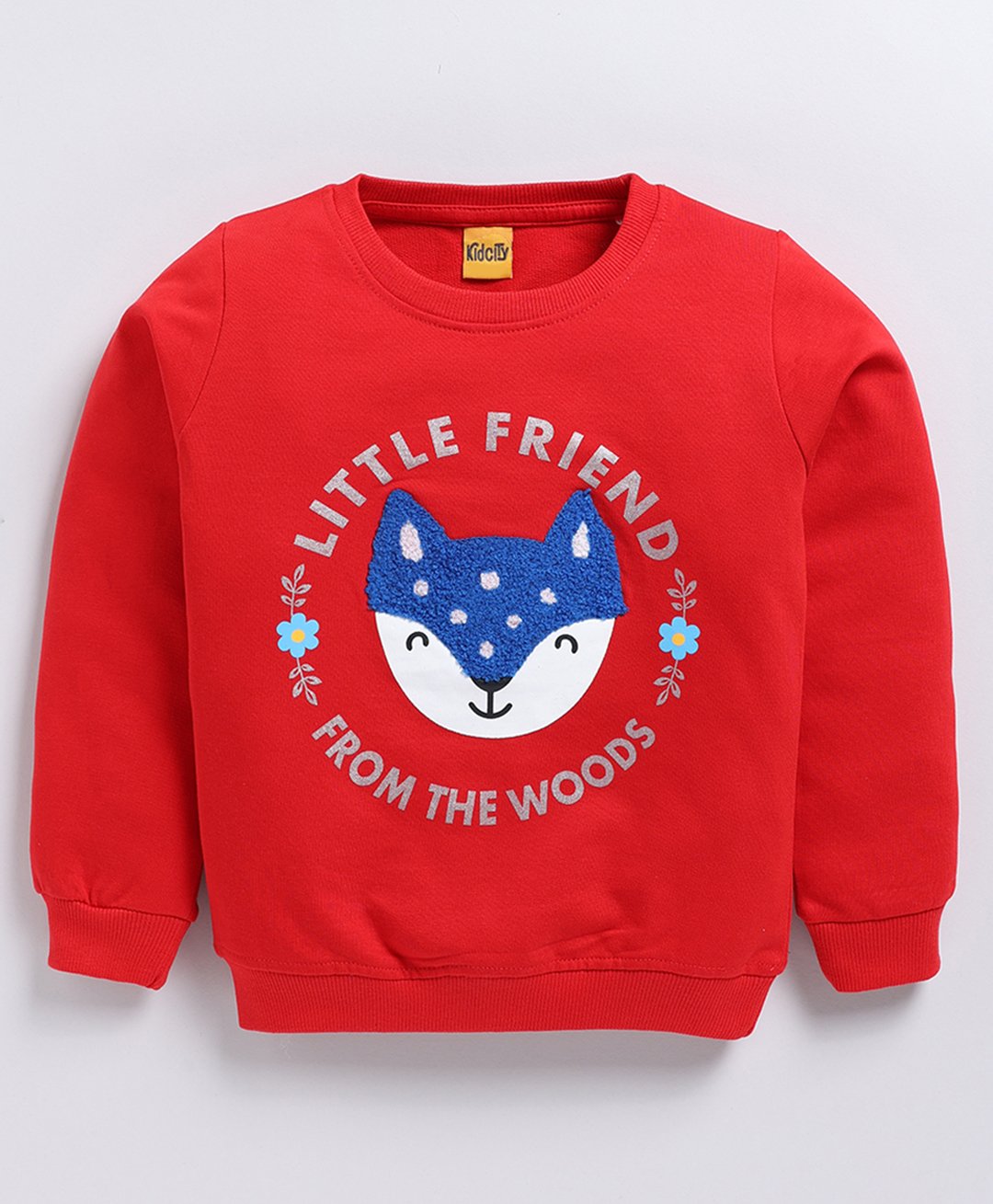 Kidcity Cotton Looper Full Sleeves Little Friend From The Woods Text Printed Sweatshirt - Red-picture-15