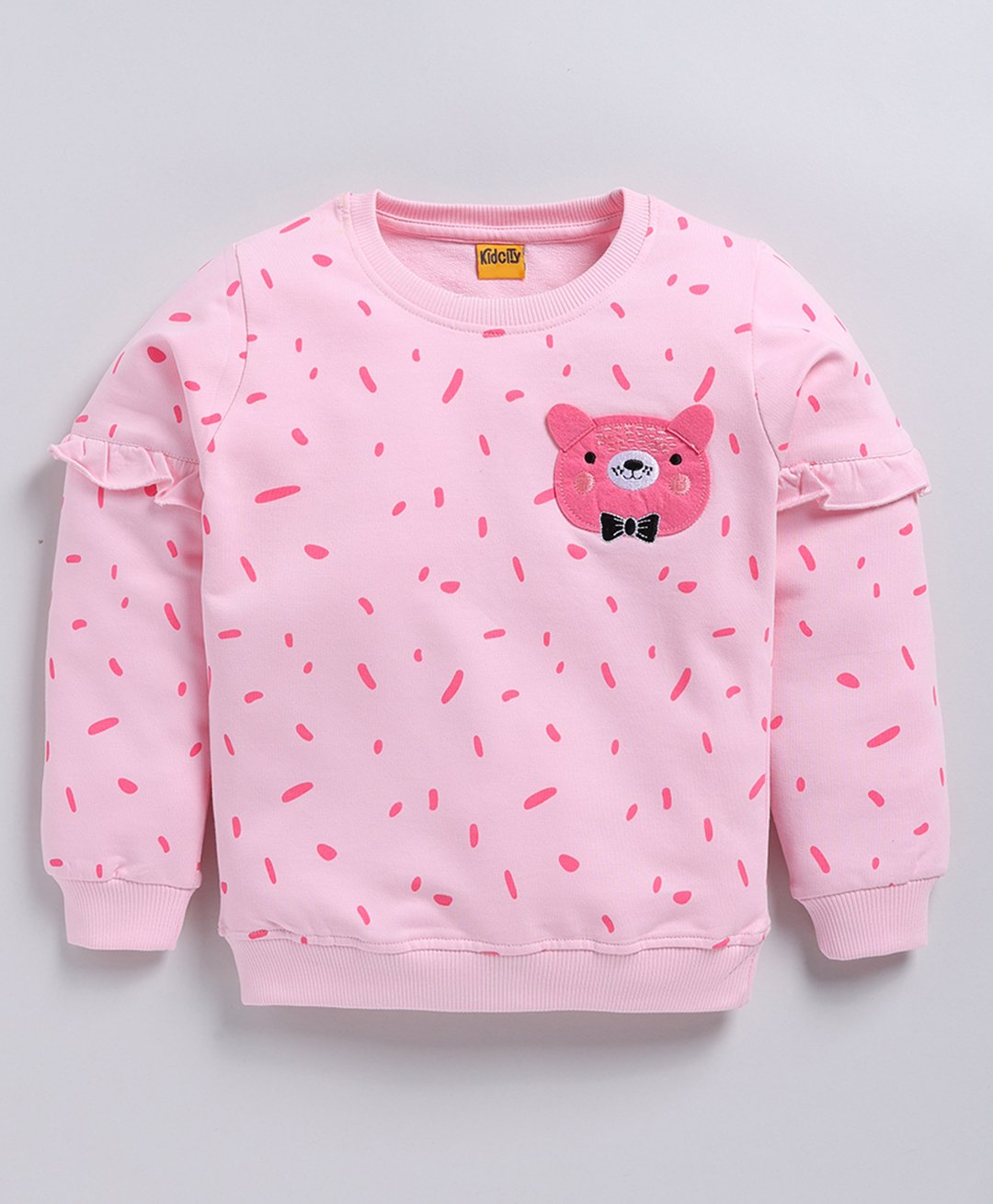 Kidcity Cotton Looper Full Sleeves Cat Patch Embroidered Sweatshirt - Pink-picture-27