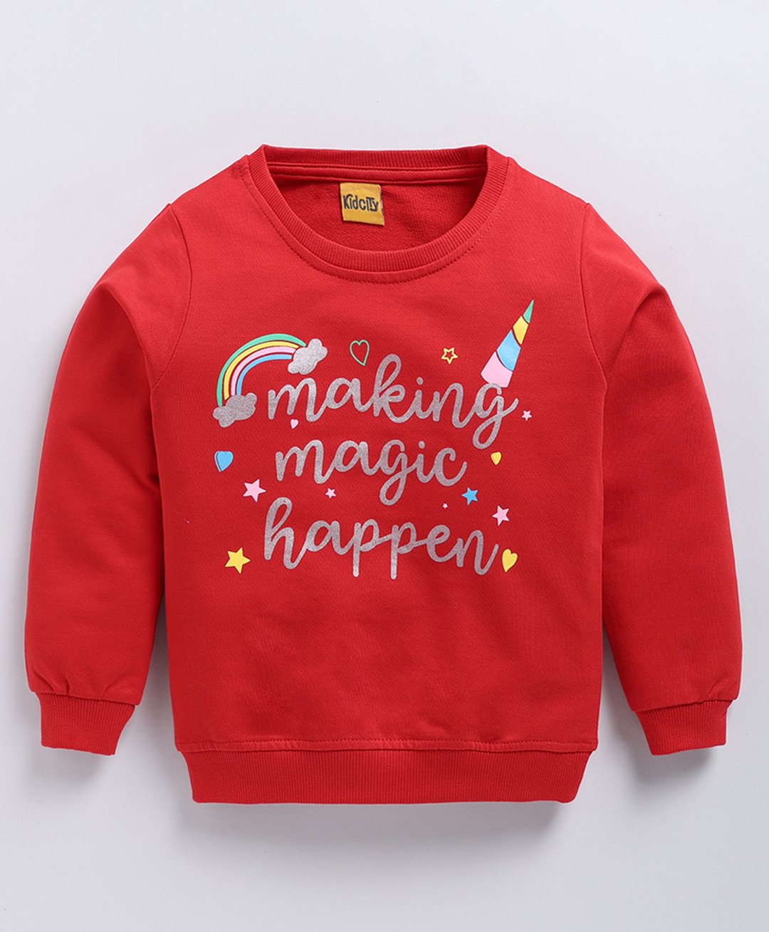 Kidcity Cotton Looper Full Sleeves Making Magic Happen Text Printed Sweatshirt - Red-picture-23