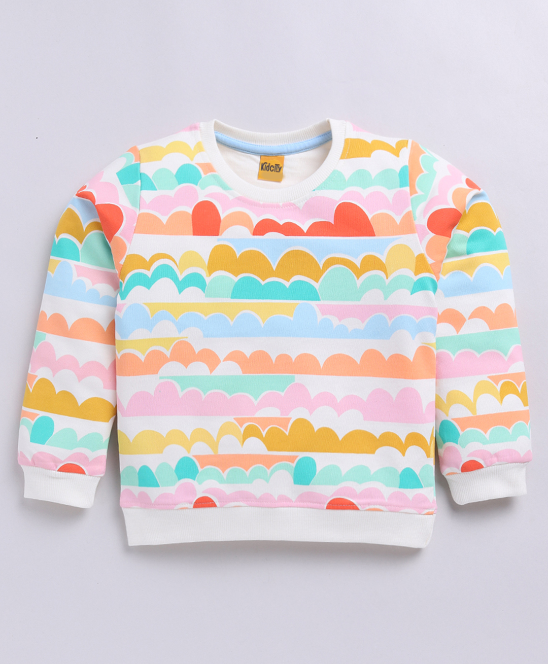 Kidcity Cotton Looper Full Sleeves Clouds Printed Sweatshirt - Off White-image-16