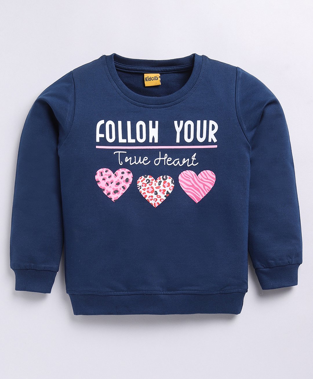 Kidcity Cotton Looper Full Sleeves Hearts Printed Sweatshirt - Navy Blue-picture-15