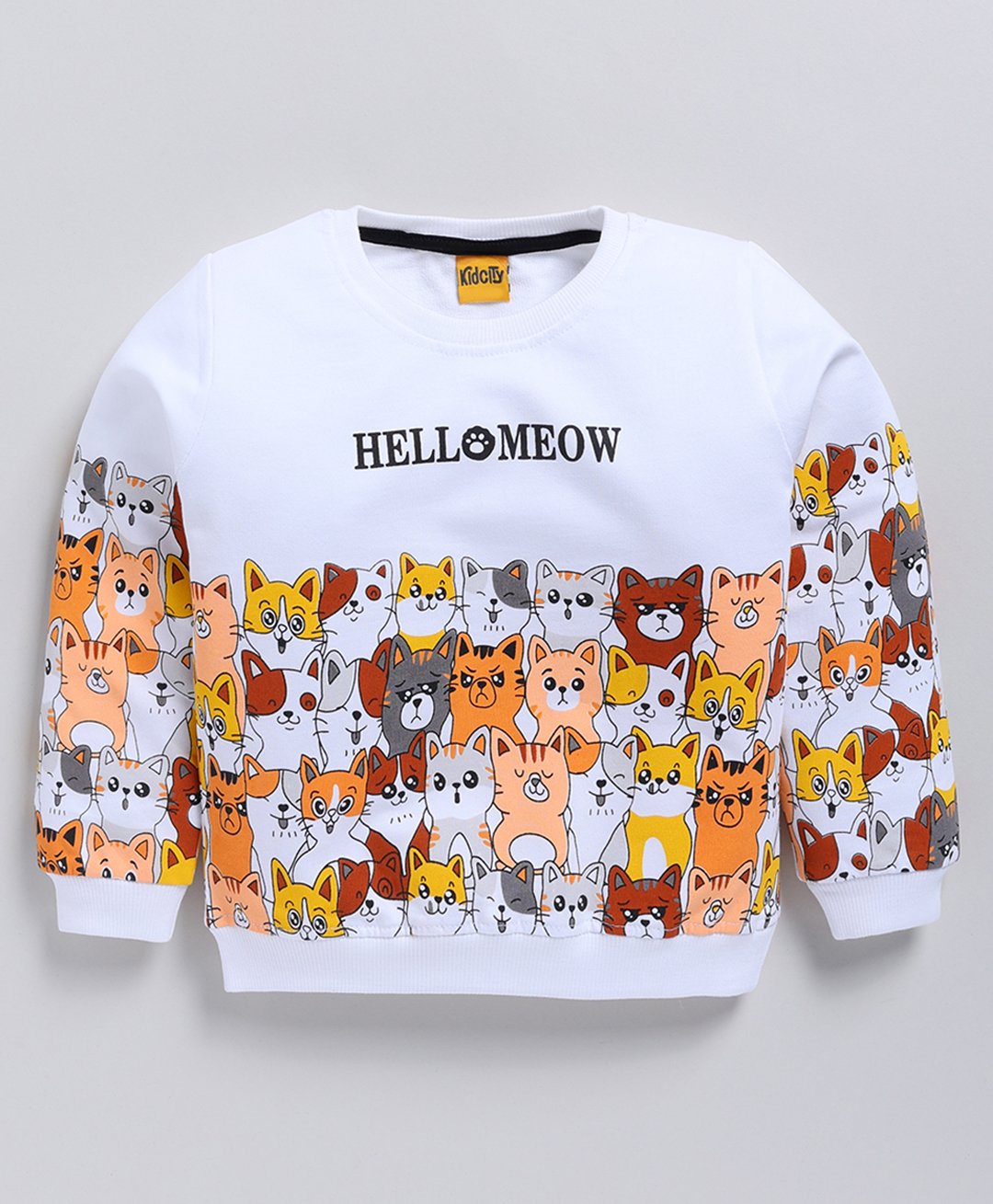 Kidcity Cotton Looper Full Sleeves Cats Printed Sweatshirt - White-picture-10