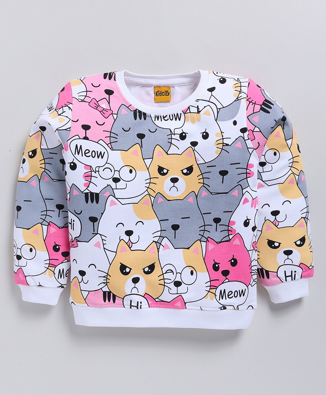 Kidcity Cotton Looper Full Sleeves Cats Printed Sweatshirt - White-image-42
