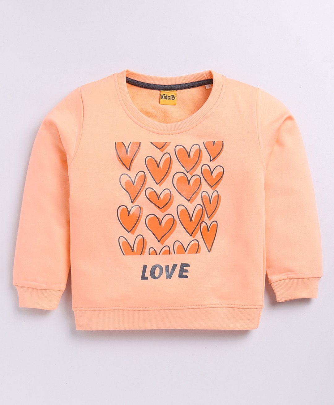 Kidcity Cotton Looper Full Sleeves Love Text Printed Sweatshirt - Peach-picture-23