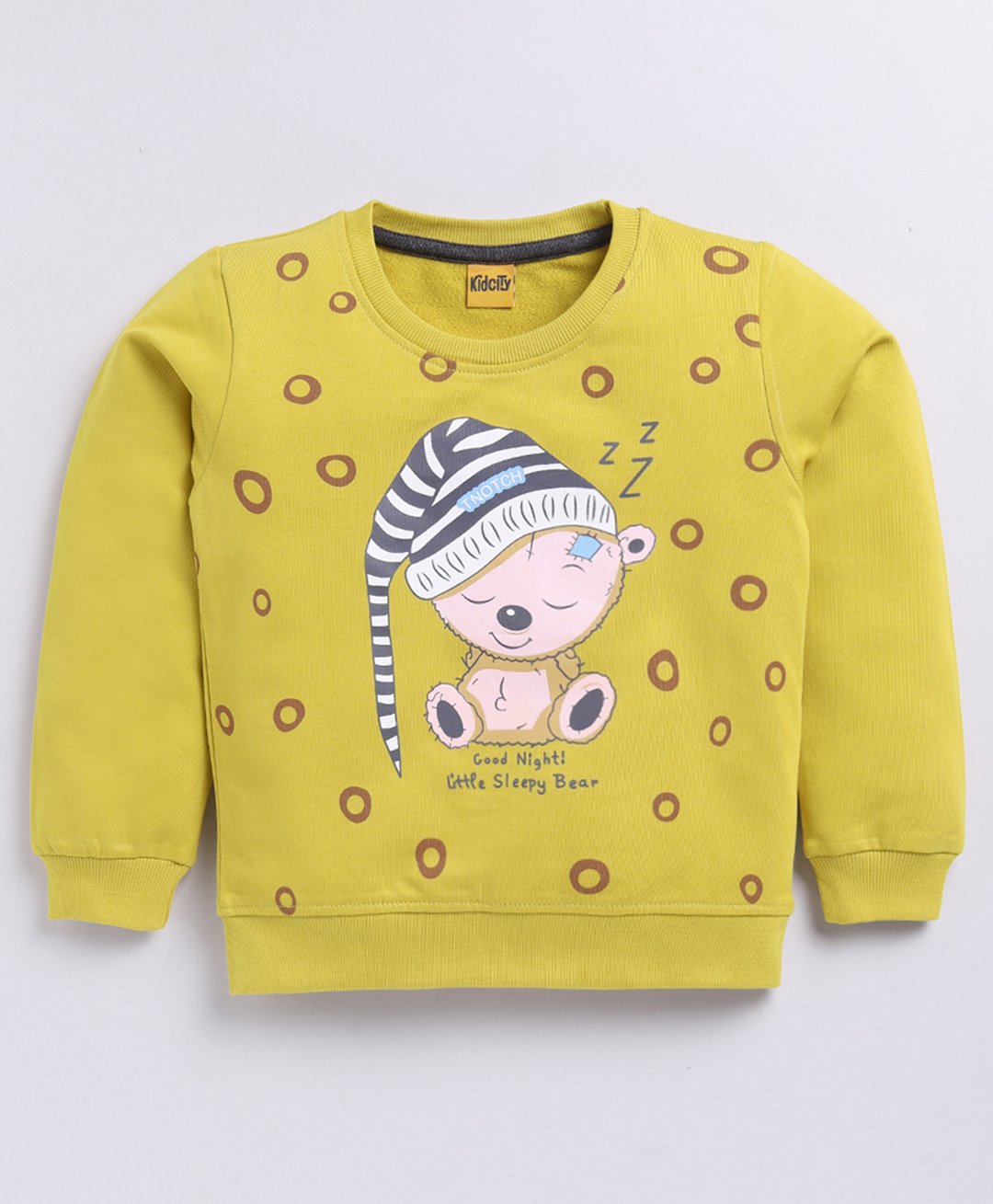 Kidcity Cotton Looper Full Sleeves Teddy Bear Printed Sweatshirt - Mustard-picture-12