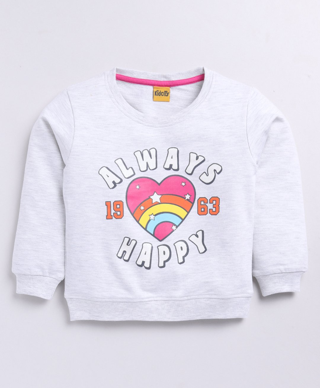 Kidcity Cotton Looper Full Sleeves Heart Printed Sweatshirt - White Milange-picture-19
