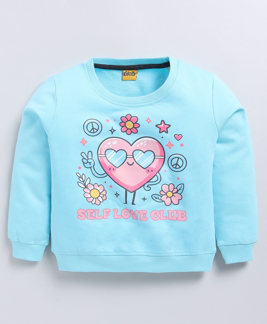 Kidcity Cotton Looper Full Sleeves Heart Printed Sweatshirt - Light Blue-picture-22