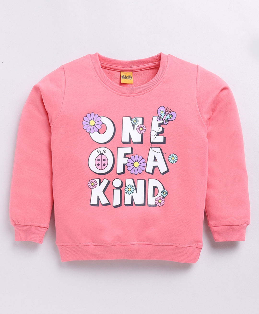 Kidcity Cotton Looper Full Sleeves One Of A Kind Text Printed Sweatshirt - Peach Pink-picture-36