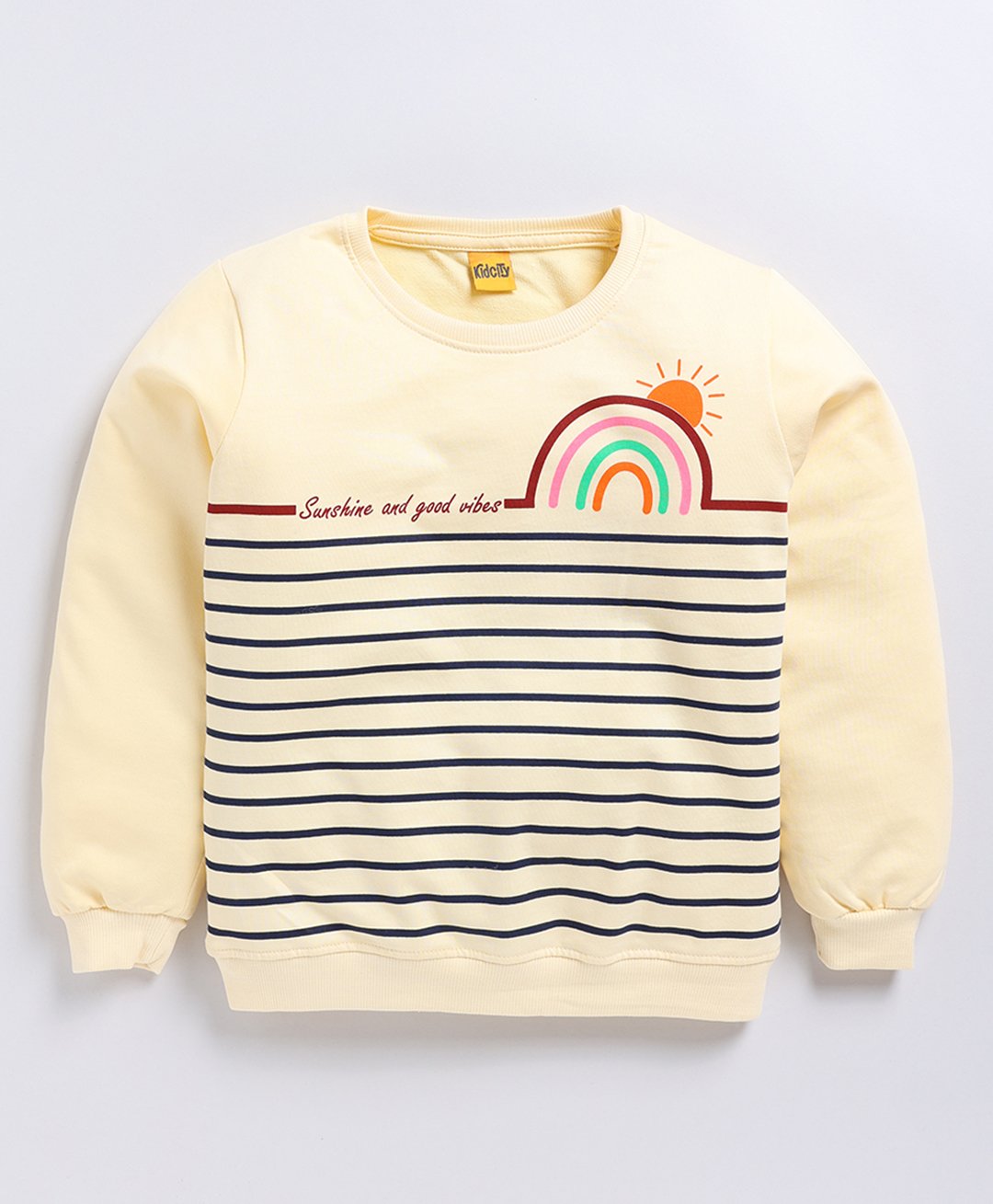 Kidcity Full Sleeves Rainbow Printed Sweatshirt - Butter-picture-19