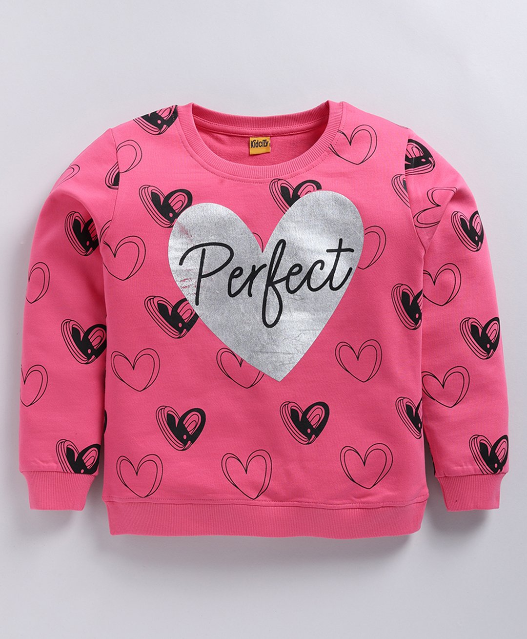 Kidcity Full Sleeves Hearts Printed Sweatshirt - Deep Pink-image-13