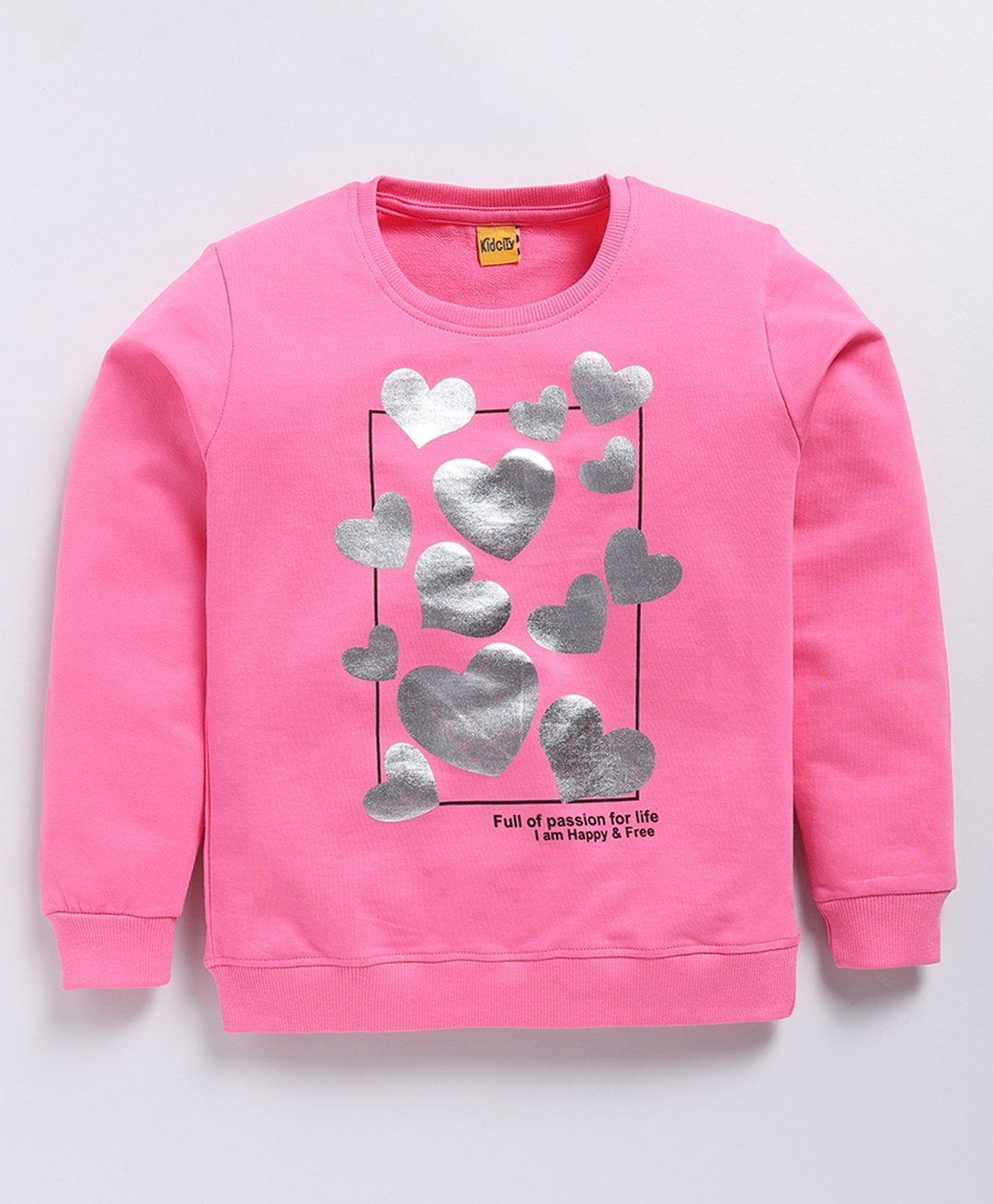 Kidcity Full Sleeves Hearts Printed Sweatshirt - Medium Pink-image-34