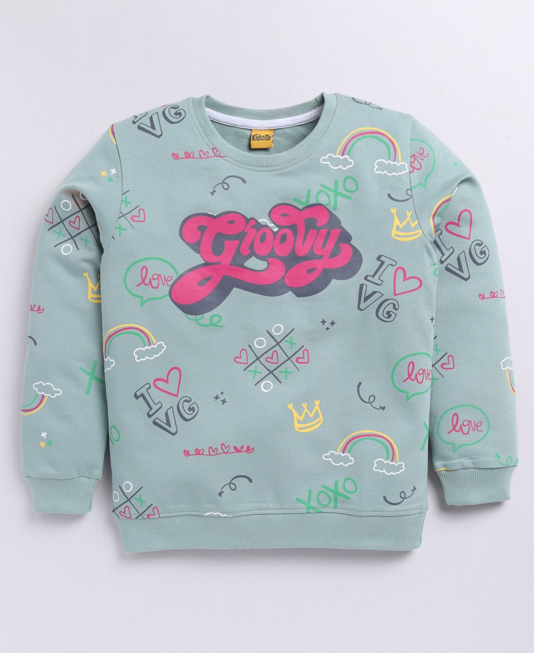 Kidcity Full Sleeves Typography Printed Sweatshirt - Olive Green-image-48