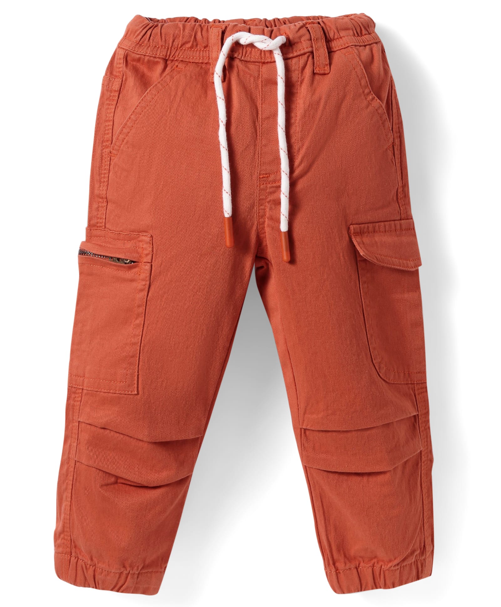 Babyhug Cotton Lycra Woven Full Length Solid Trouser With Stretch & Cargo Pockets - Dark Orange-image-20