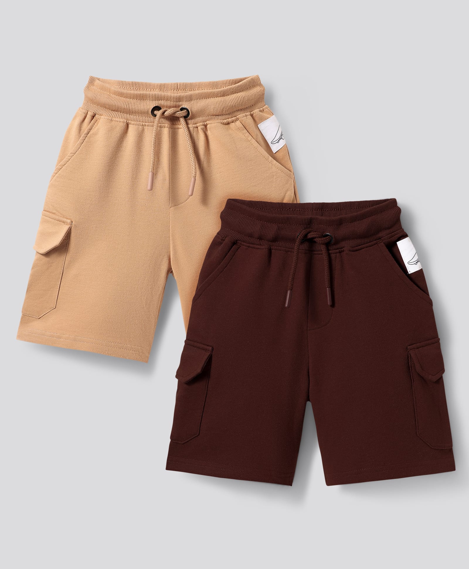 Primo Gino 100% Cotton Knit Knee Length Short With Skate Board Print Pack Of 2 - Brown & Beige-picture-32