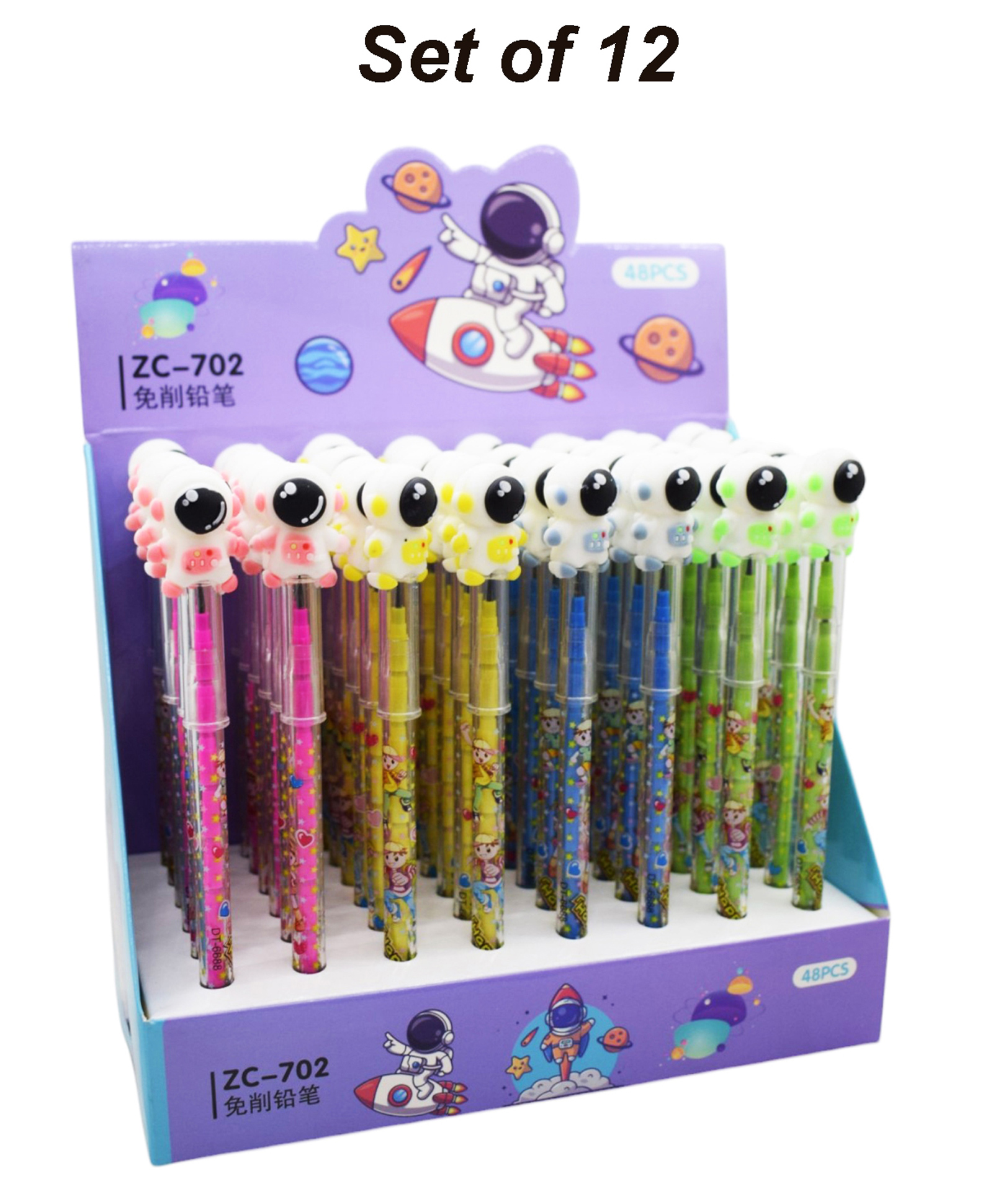 Asera Space theme Bullet Pencils Lead Nib Push Pencils Non-Sharpening Pencils for Kids Girls College Office Pencil, Birthday Party Return Gifts (Set of 12)-image-28