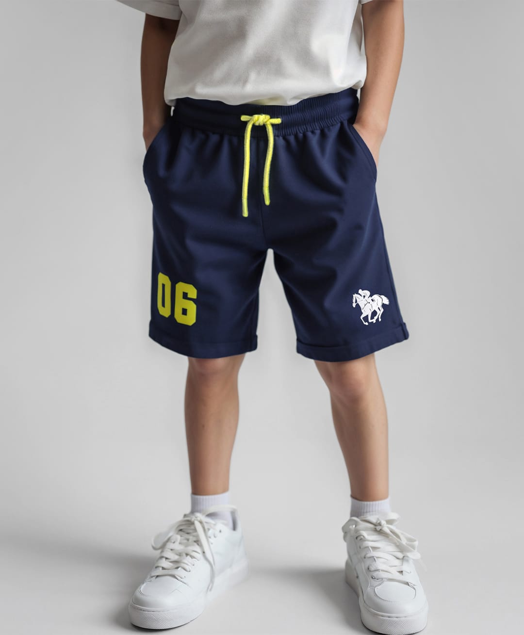Primo Gino 100% Cotton Knit Knee Length Short With Numbers Print- Navy Blue-picture-33
