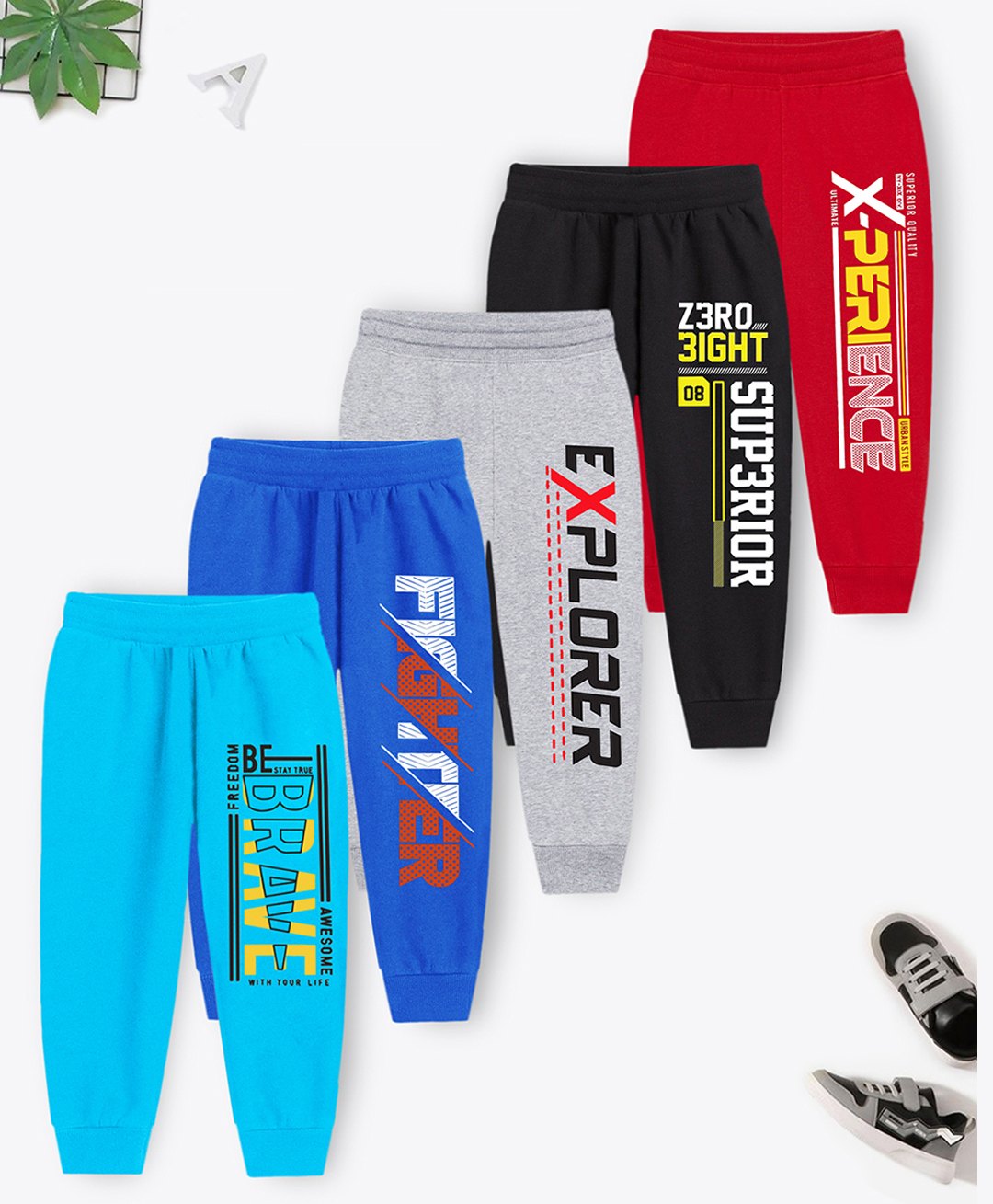 Trampoline Cotton Blend Pack Of 5 Typography Printed Pajamas - Multi Colour-picture-17