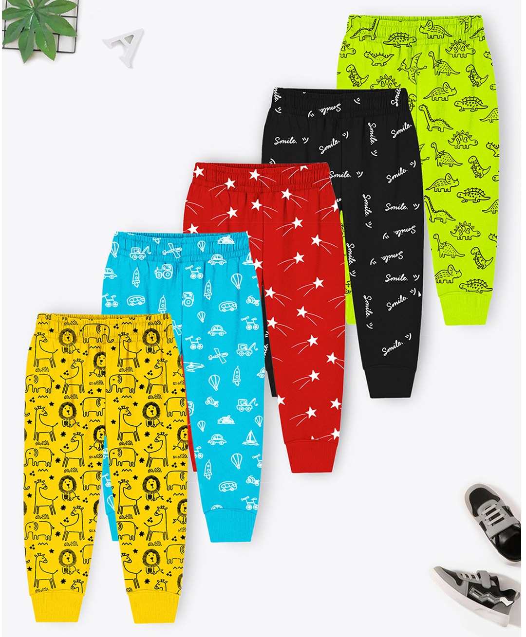 Trampoline Cotton Blend Pack Of 5 Vehicles & Animals Printed Pajamas - Multi Colour-picture-30