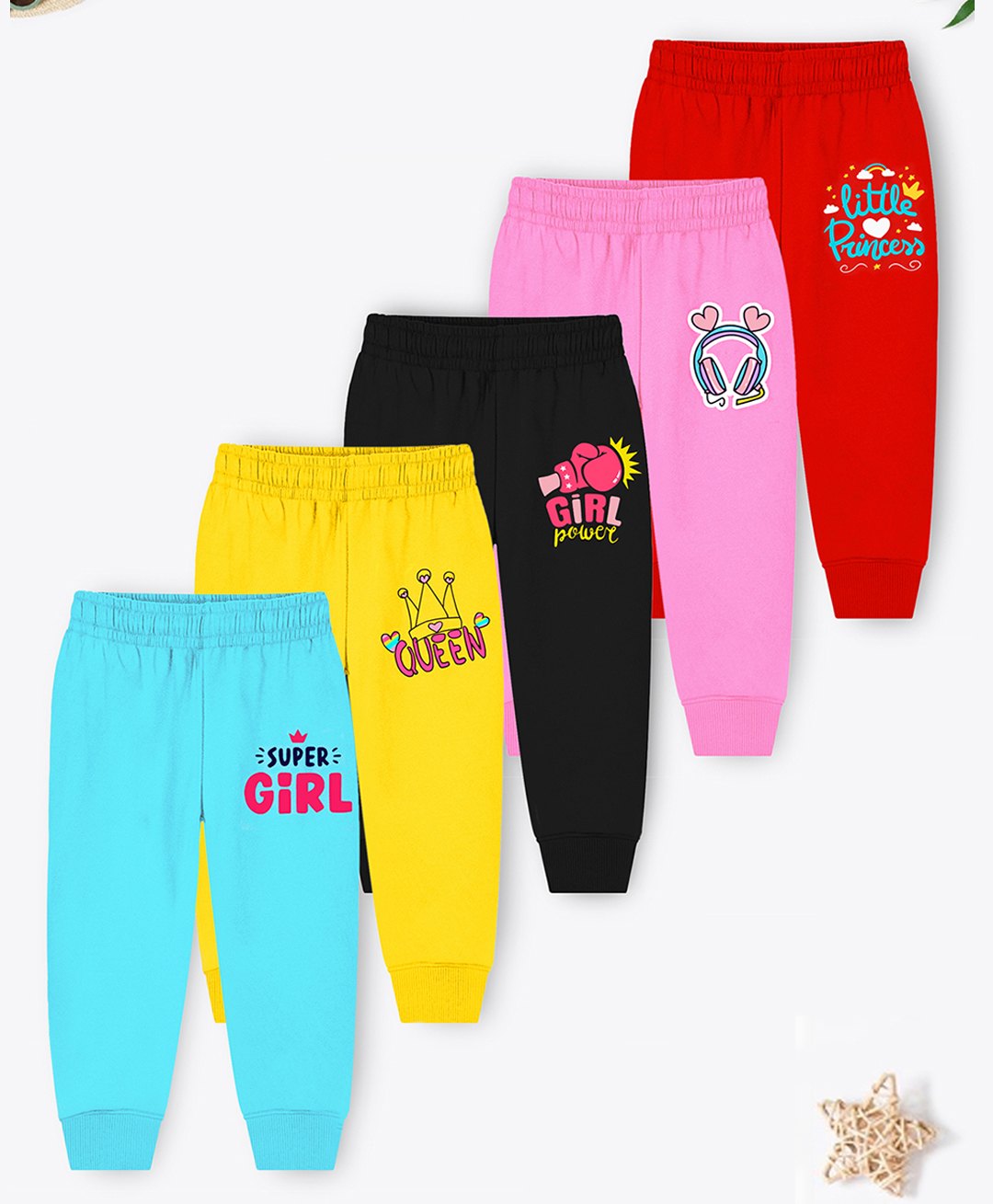 Trampoline Cotton Blend Pack Of 5 Girl Power & Little Princess Text Printed Pajamas - Multi Colour-picture-34