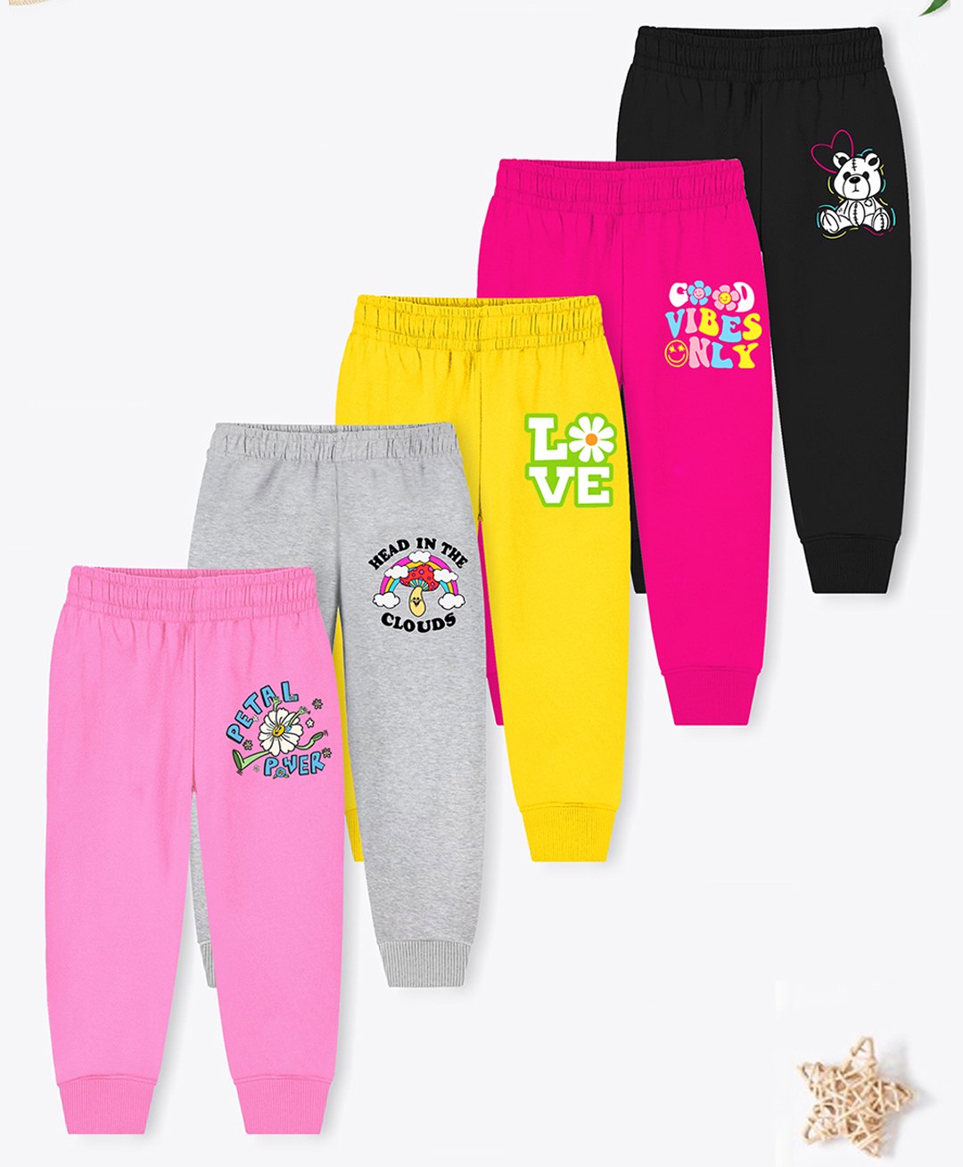 Trampoline Cotton Blend Pack Of 5 Floral & Good Vibes Only Text Printed Pajamas - Multi Colour-image-12