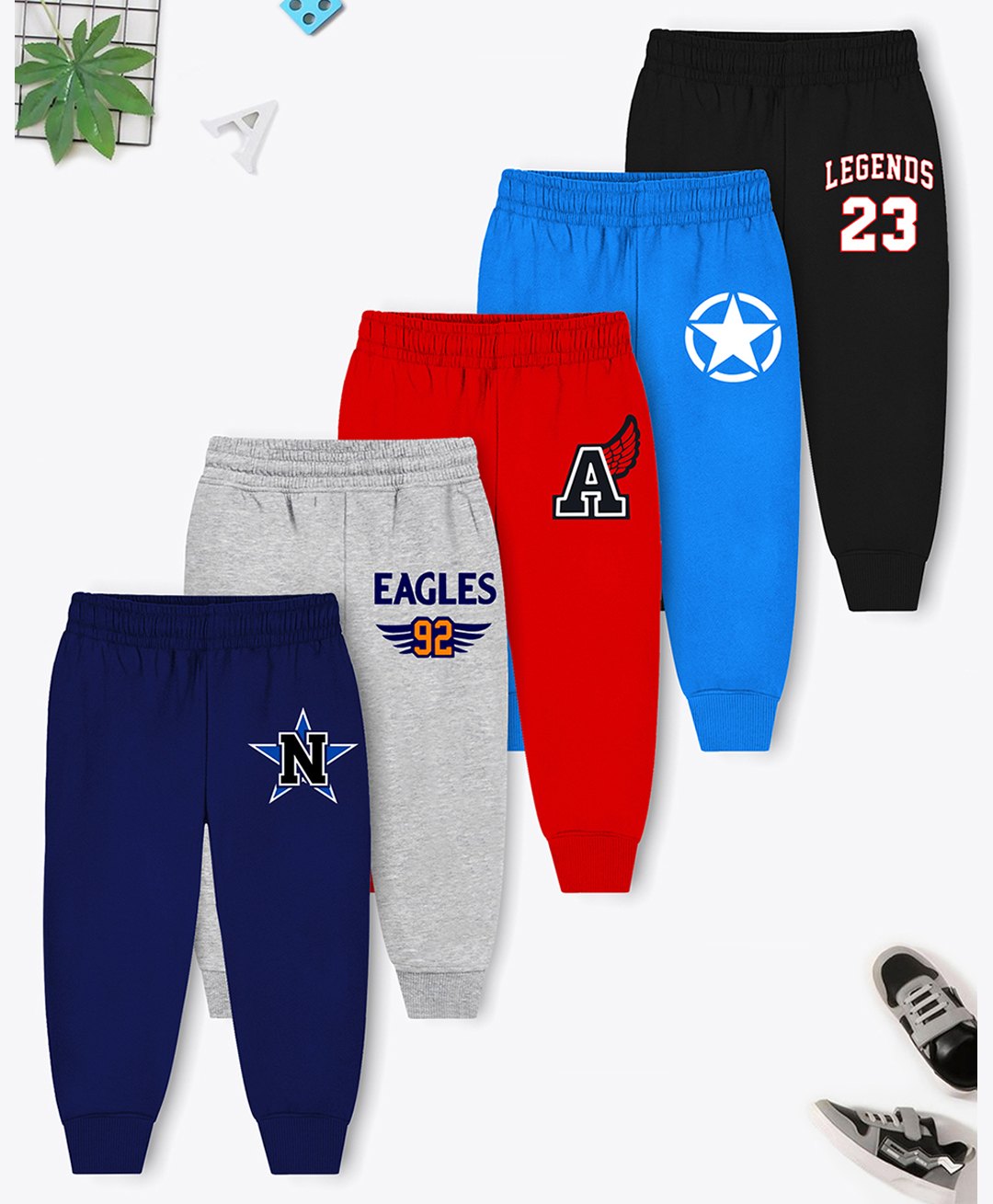 Trampoline Cotton Blend Pack Of 5 Legends 23 & Eagles 92 Text Printed Pajamas - Multi Colour-picture-23