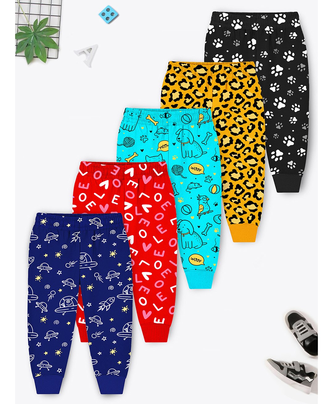 Trampoline Cotton Blend Pack Of 5 Space Theme & Animals Printed Pajamas - Multi Colour-picture-25